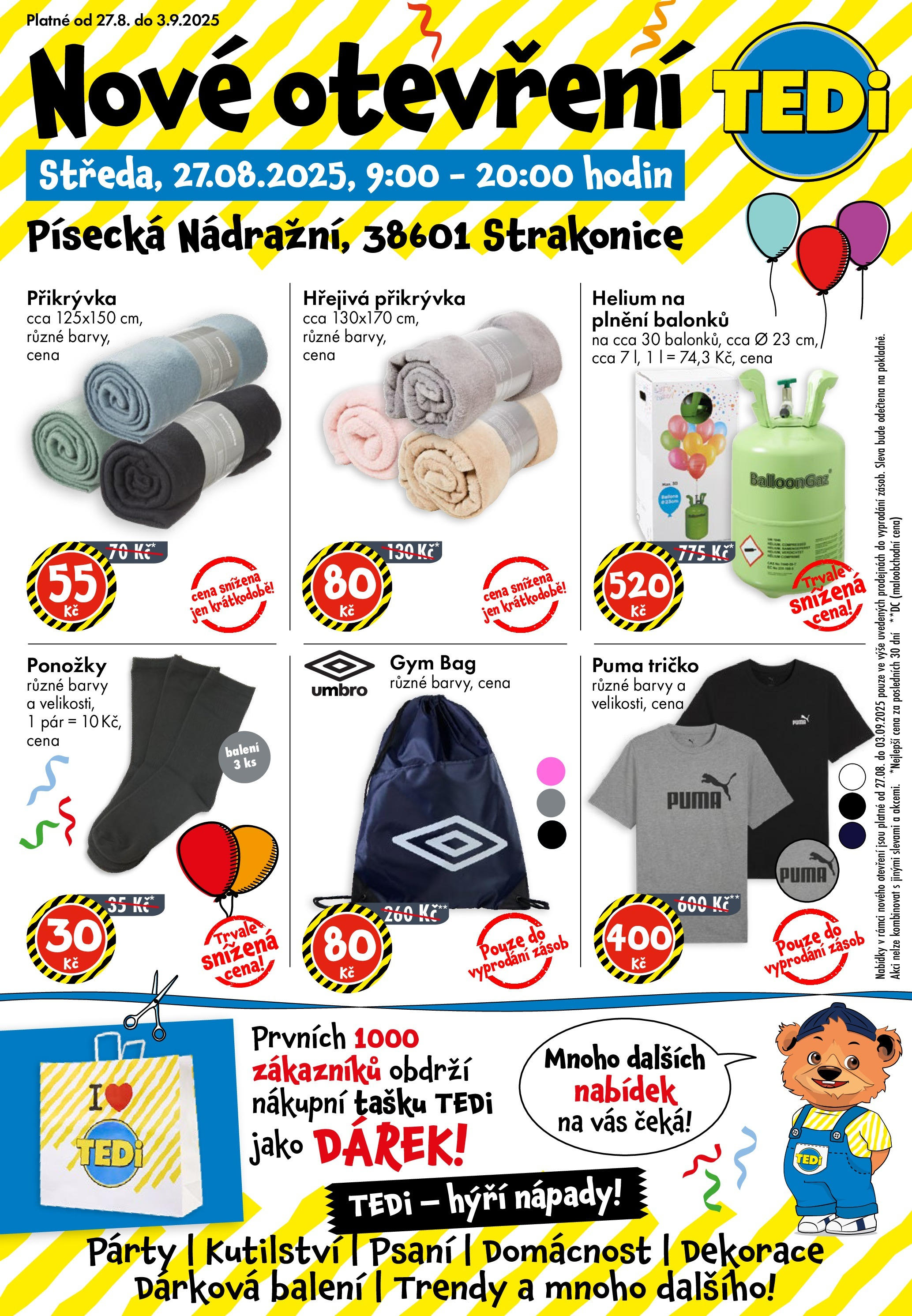 TEDi leták od 27.08.2025 - akční nabídka | Strana: 1 | Produkty: Tričko, Přikrývka, Barvy, Dekorace TEDi leták od 27.08.2025 - akční nabídka | Strana: 1 | Produkty: Tričko, Přikrývka, Barvy, Dekorace