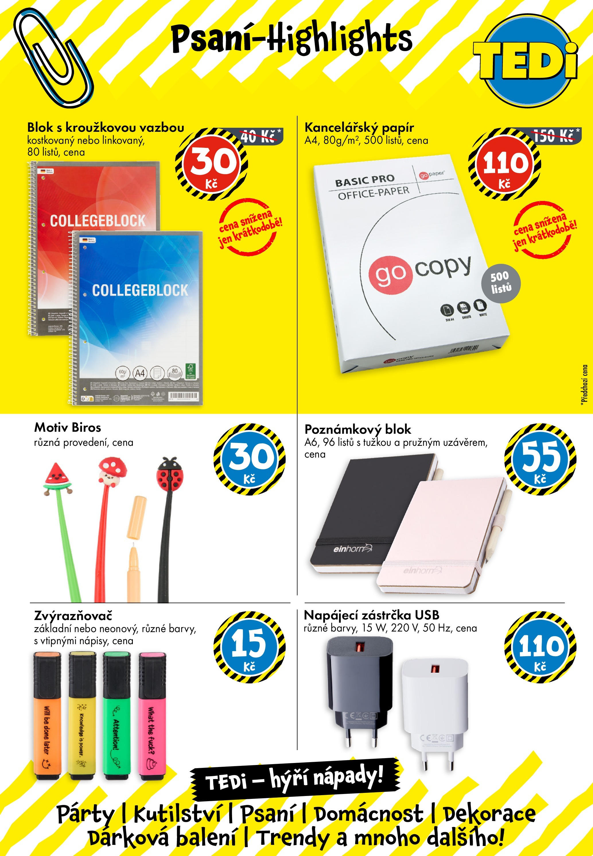 TEDi leták od 27.08.2025 - akční nabídka | Strana: 2 | Produkty: Kancelářský papír, Blok, USB, Dekorace TEDi leták od 27.08.2025 - akční nabídka | Strana: 2 | Produkty: Kancelářský papír, Blok, USB, Dekorace