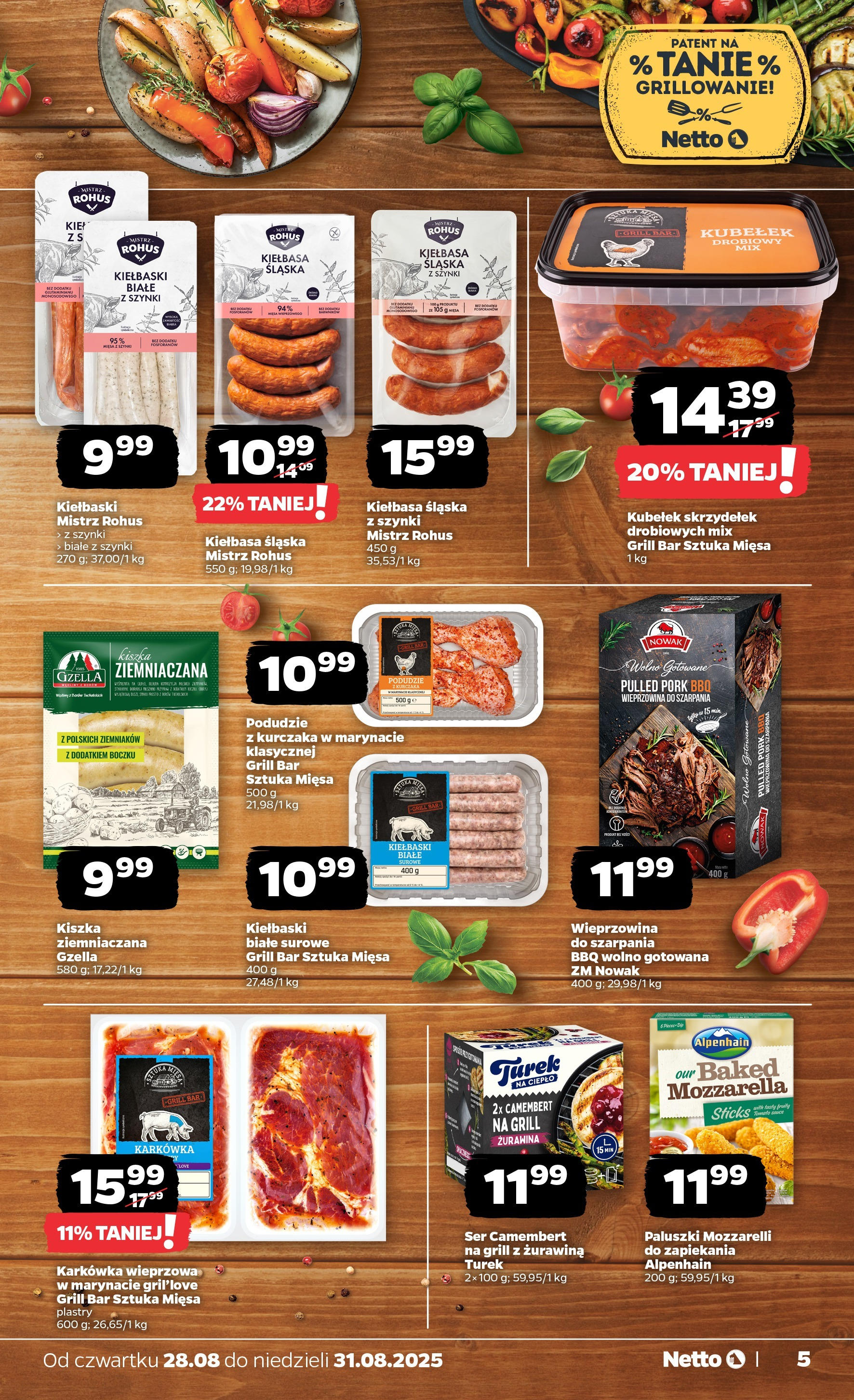 Netto gazetka - Spożywcza od 28.08.2025 | Promocje | Strona: 5 | Produkty: Karkówka wieprzowa, Kiełbaski, Paluszki, Wieprzowina Netto gazetka - Spożywcza od 28.08.2025 - Aktualne promocje | Strona: 5 | Produkty: Karkówka wieprzowa, Kiełbaski, Paluszki, Wieprzowina