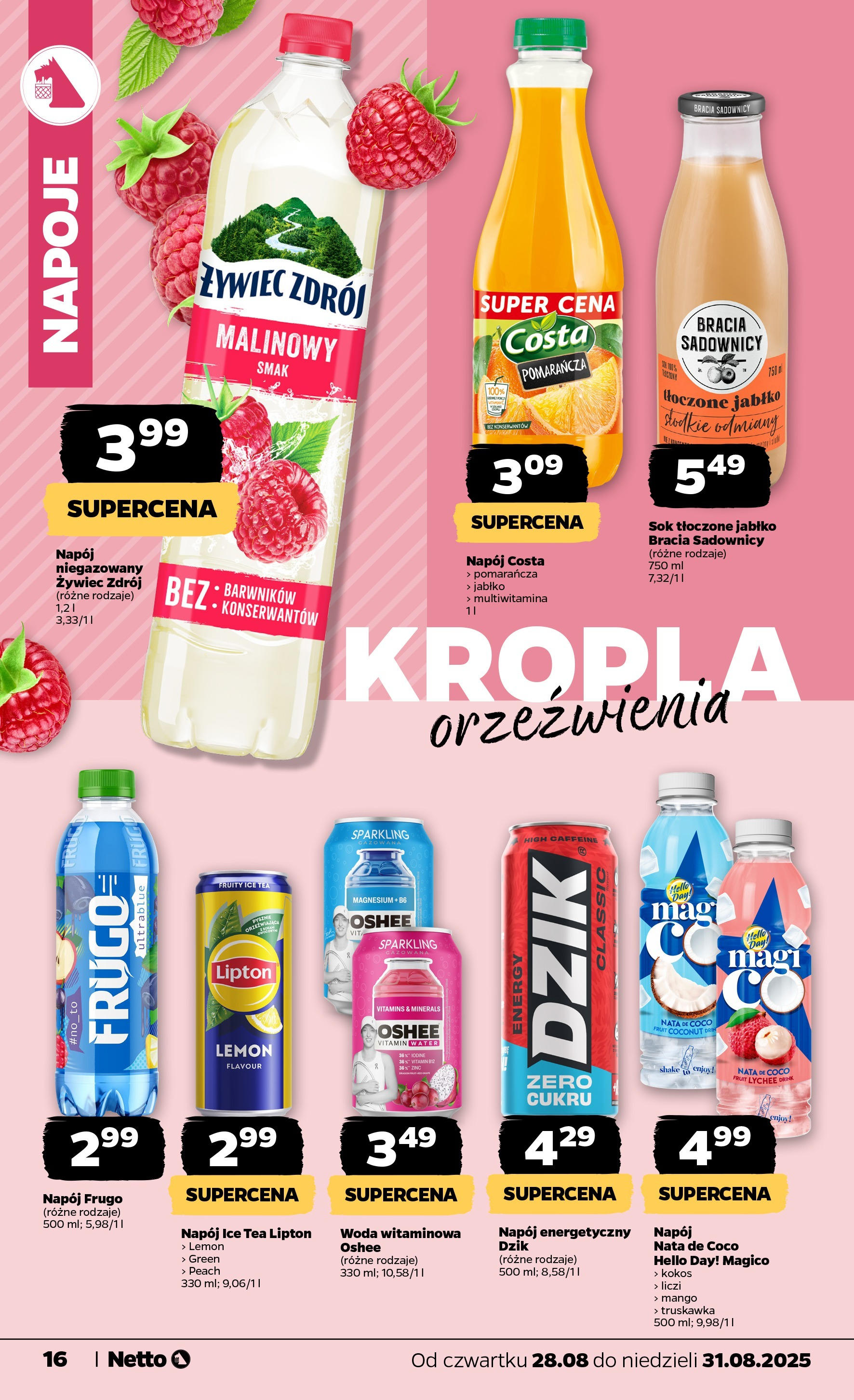 Netto gazetka - Spożywcza od 28.08.2025 | Promocje | Strona: 16 | Produkty: Mango, Napoje, Sok, Woda Netto gazetka - Spożywcza od 28.08.2025 - Aktualne promocje | Strona: 16 | Produkty: Mango, Napoje, Sok, Woda