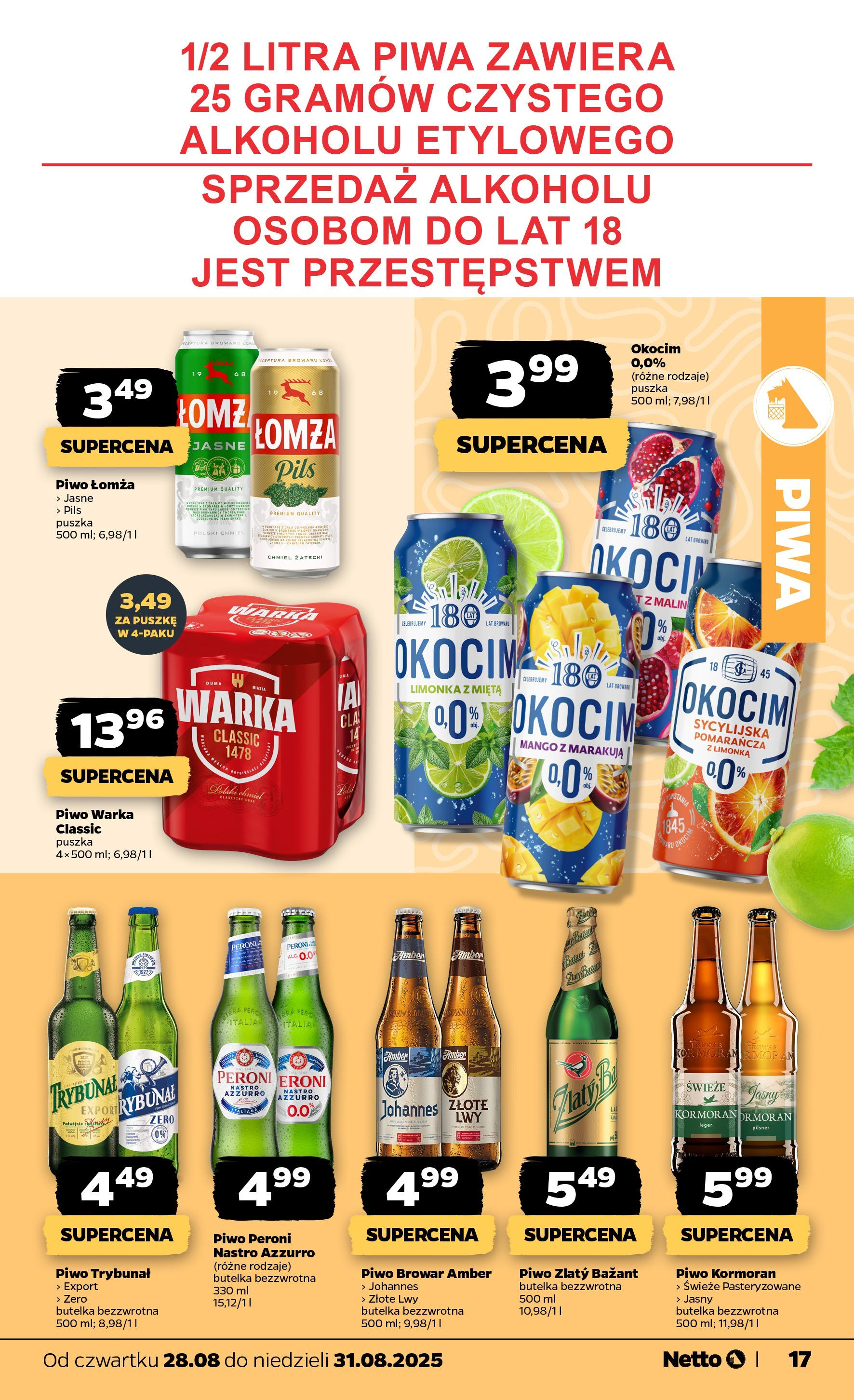 Netto gazetka - Spożywcza od 28.08.2025 | Promocje | Strona: 17 | Produkty: Mango, Limonka, Warka, Piwo Warka Netto gazetka - Spożywcza od 28.08.2025 - Aktualne promocje | Strona: 17 | Produkty: Mango, Limonka, Warka, Piwo Warka