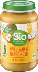 dmBio Frucht & Getreide Apfel, Banane, Mango Müsli in Kokos, ab dem 6. Monat