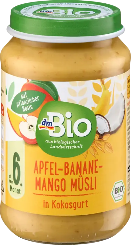 dmBio Frucht & Getreide Apfel, Banane, Mango Müsli in Kokos, ab dem 6. Monat