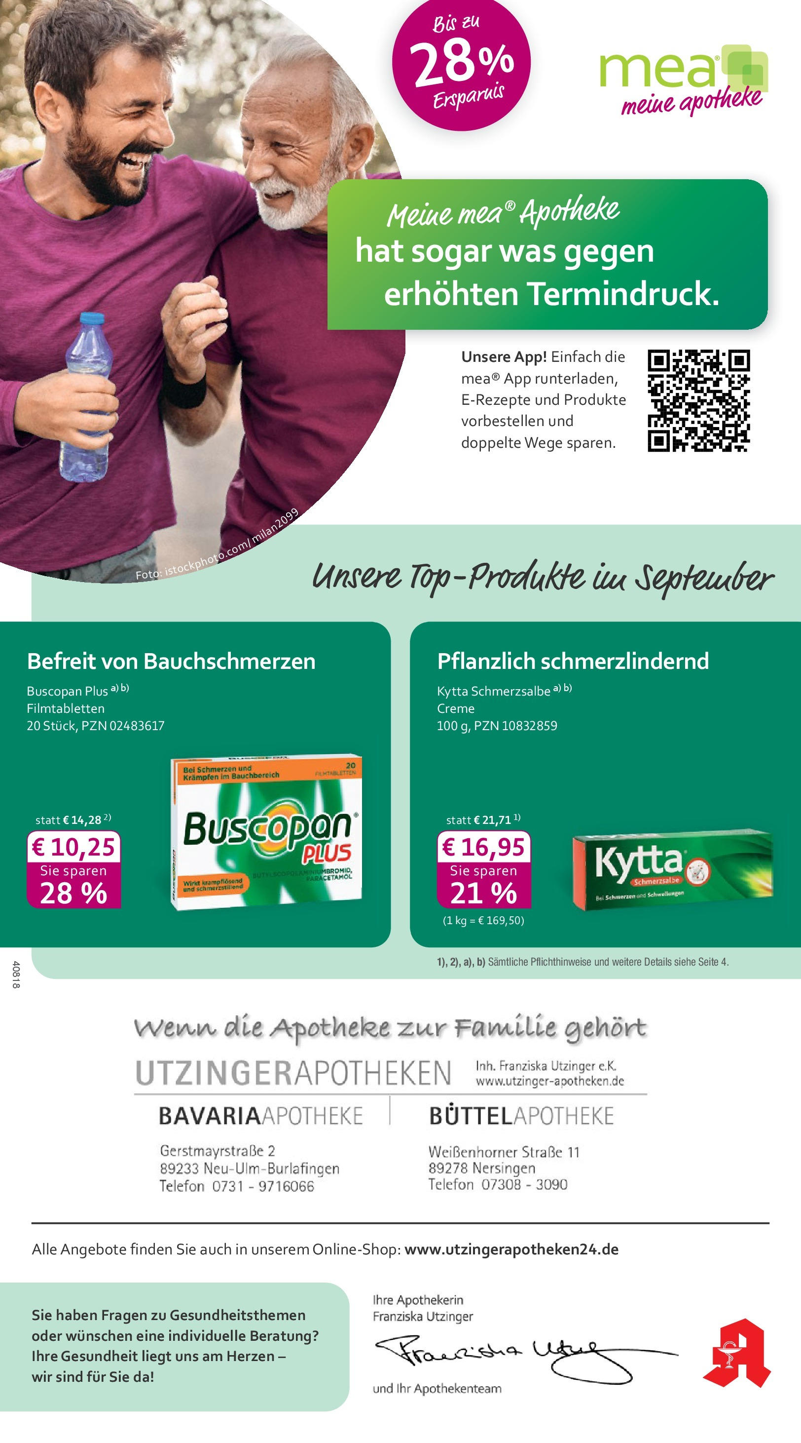 Entdecke - mea Apotheke: Top Angebote im September! (ab 31.08.2025) zum Blättern | Seite: 1 | Produkte: Creme, Telefon
