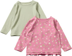 ALANA Langarmshirts mit Blumen-Muster, Rüschen & Ripp-Struktur, rosa + grün, Gr. 104