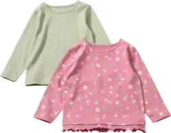ALANA Langarmshirts mit Blumen-Muster, Rüschen & Ripp-Struktur, rosa + grün, Gr. 92