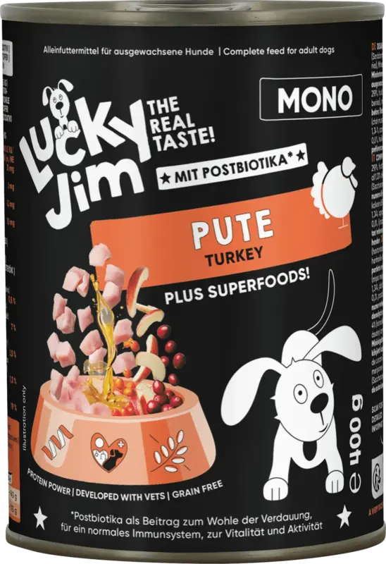 Lucky Jim Nassfutter Hund mit Pute & Superfoods