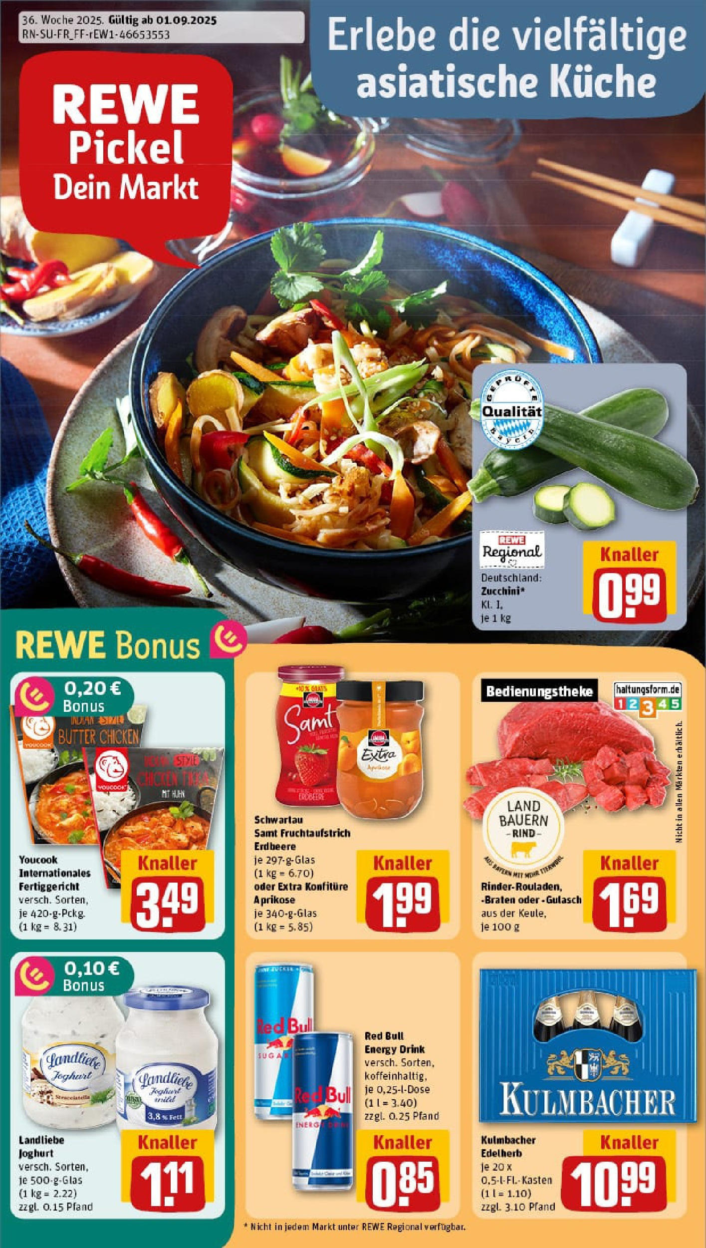 REWE Prospekt ab 01.09.2025 zum Blättern » Angebote | Seite: 1 | Produkte: Red bull, Energy, Butter, Zucchini REWE Prospekt ab 01.09.2025 zum Blättern » Angebote | Seite: 1 | Produkte: Red bull, Energy, Butter, Zucchini