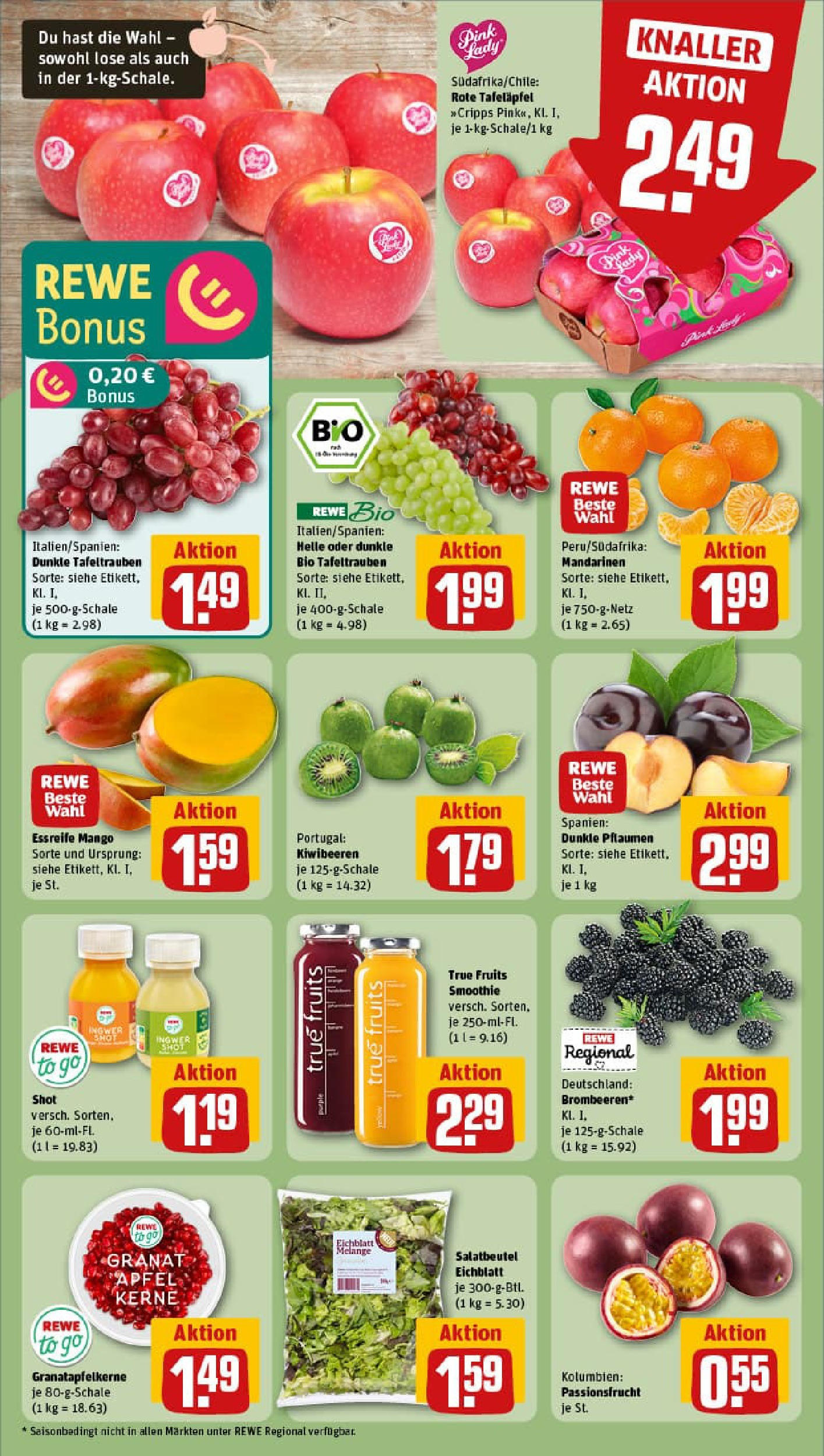 REWE Prospekt ab 01.09.2025 zum Blättern » Angebote | Seite: 8 | Produkte: Äpfel, Mandarinen, Mango, Kiwi REWE Prospekt ab 01.09.2025 zum Blättern » Angebote | Seite: 8 | Produkte: Äpfel, Mandarinen, Mango, Kiwi