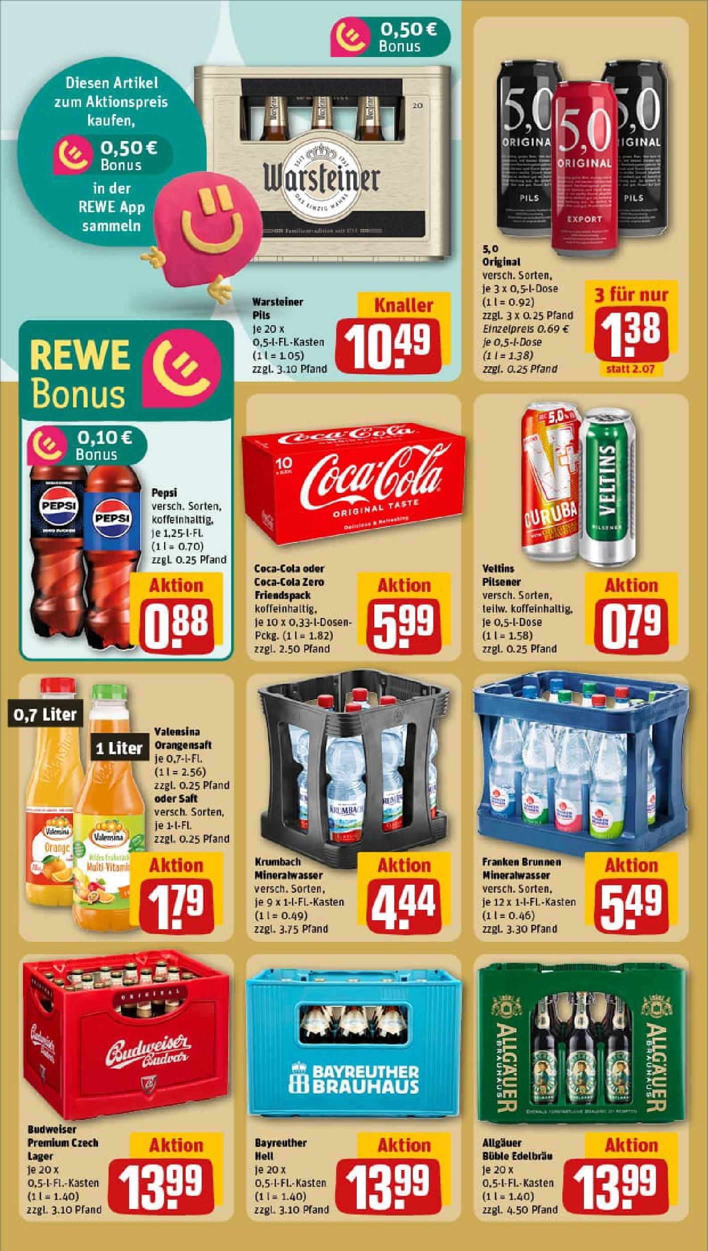 REWE Prospekt ab 01.09.2025 zum Blättern » Angebote | Seite: 16 | Produkte: Mineralwasser, Pepsi, Budweiser, Saft REWE Prospekt ab 01.09.2025 zum Blättern » Angebote | Seite: 16 | Produkte: Mineralwasser, Pepsi, Budweiser, Saft