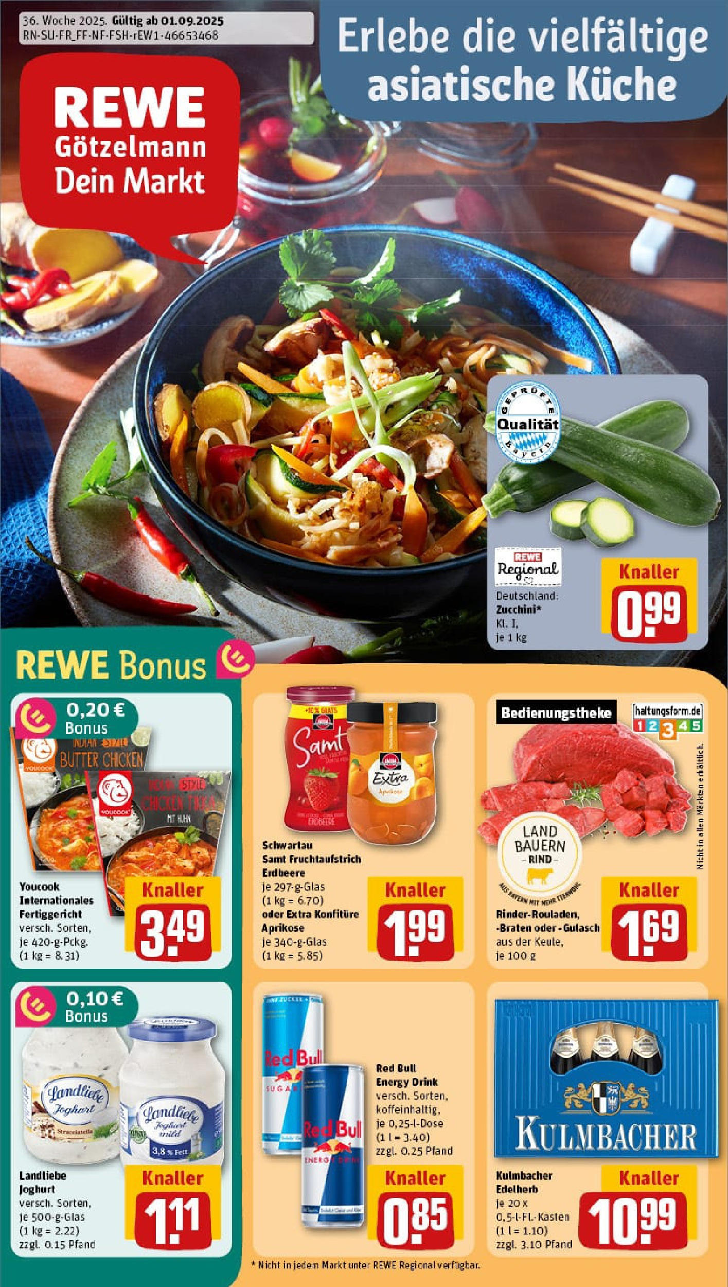 REWE Prospekt ab 01.09.2025 zum Blättern » Angebote | Seite: 1 | Produkte: Red bull, Energy, Gulasch, Landliebe joghurt REWE Prospekt ab 01.09.2025 zum Blättern » Angebote | Seite: 1 | Produkte: Red bull, Energy, Gulasch, Landliebe joghurt