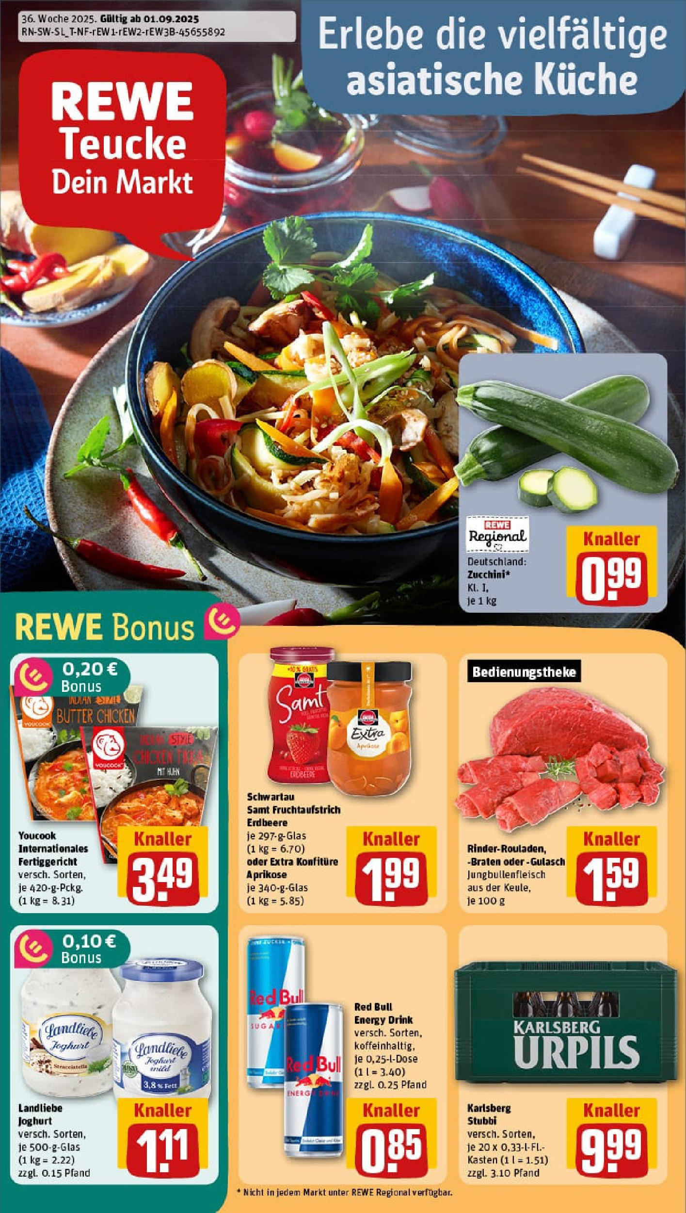 REWE Prospekt ab 01.09.2025 zum Blättern » Angebote | Seite: 1 | Produkte: Red bull, Joghurt, Schwartau samt, Gulasch REWE Prospekt ab 01.09.2025 zum Blättern » Angebote | Seite: 1 | Produkte: Red bull, Joghurt, Schwartau samt, Gulasch