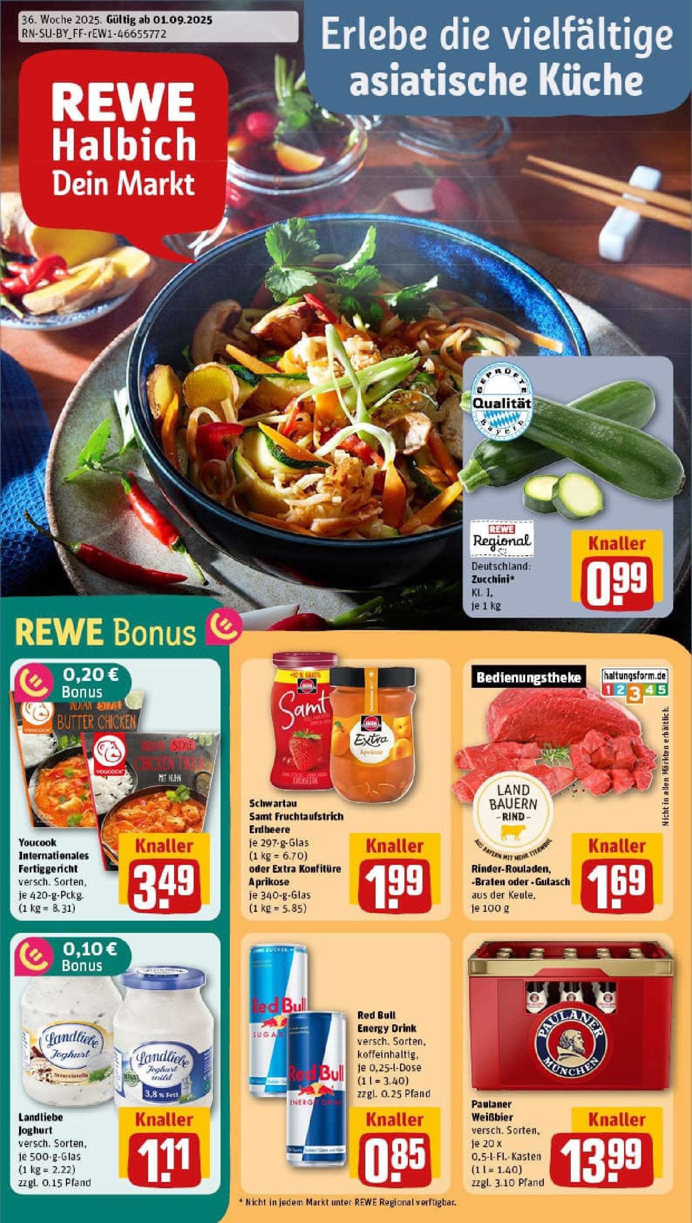 REWE Prospekt ab 01.09.2025 zum Blättern » Angebote | Seite: 1 | Produkte: Red bull, Butter, Weißbier, Küche REWE Prospekt ab 01.09.2025 zum Blättern » Angebote | Seite: 1 | Produkte: Red bull, Butter, Weißbier, Küche