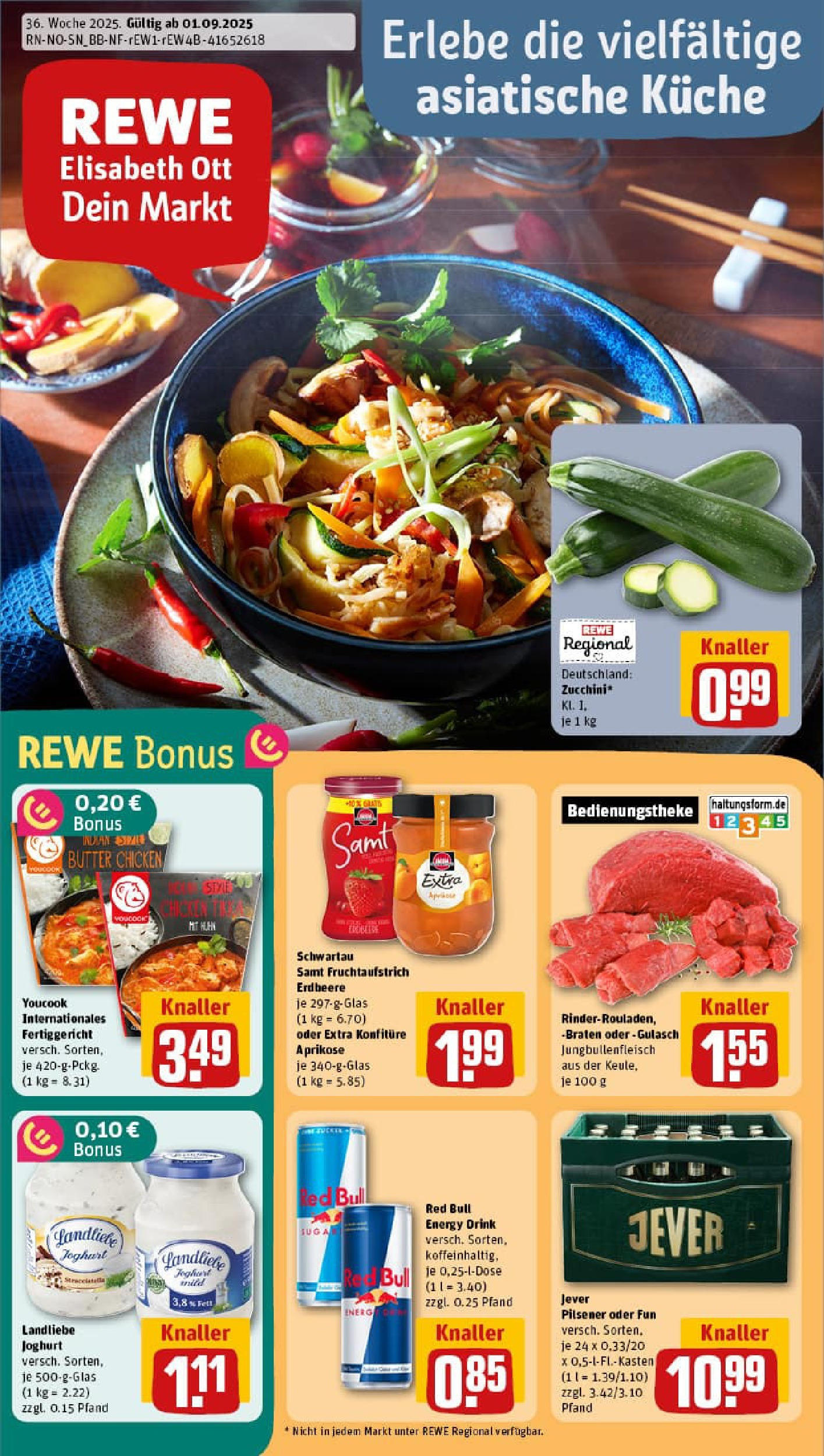 REWE Prospekt ab 01.09.2025 zum Blättern » Angebote | Seite: 1 | Produkte: Energy, Joghurt, Schwartau samt, Jever
