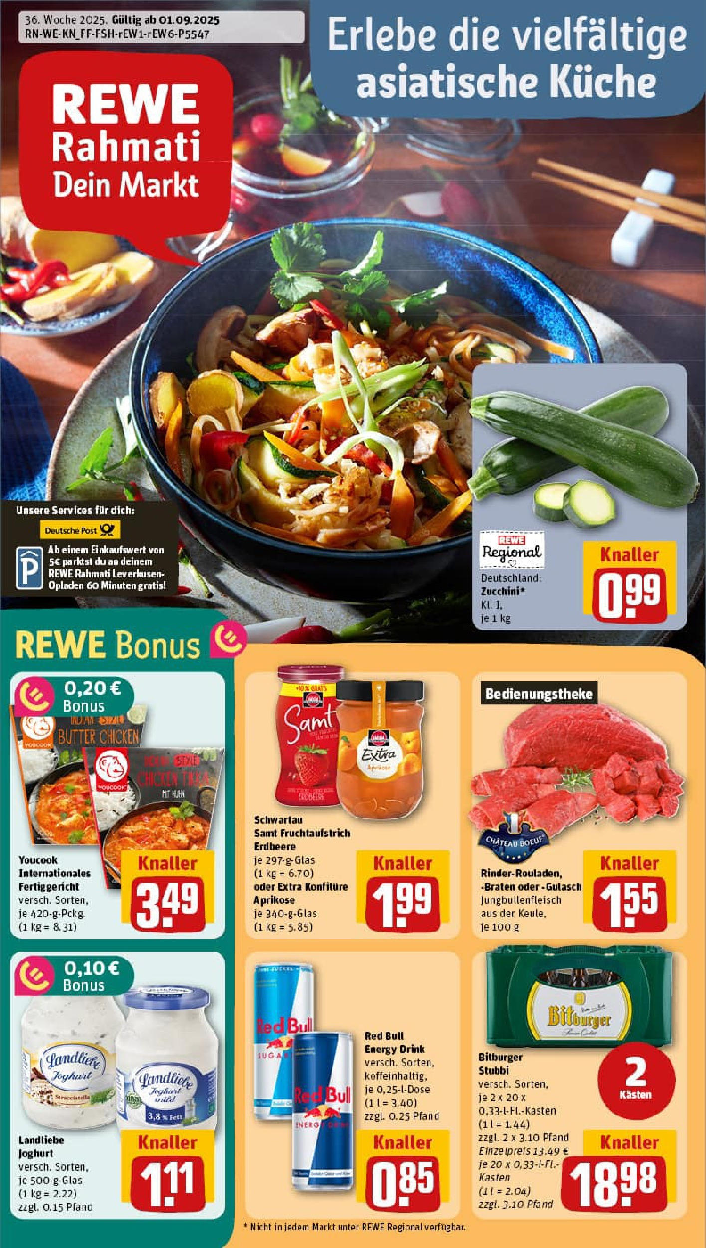 REWE Prospekt ab 01.09.2025 zum Blättern » Angebote | Seite: 1 | Produkte: Energy, Butter, Gulasch, Landliebe joghurt REWE Prospekt ab 01.09.2025 zum Blättern » Angebote | Seite: 1 | Produkte: Energy, Butter, Gulasch, Landliebe joghurt