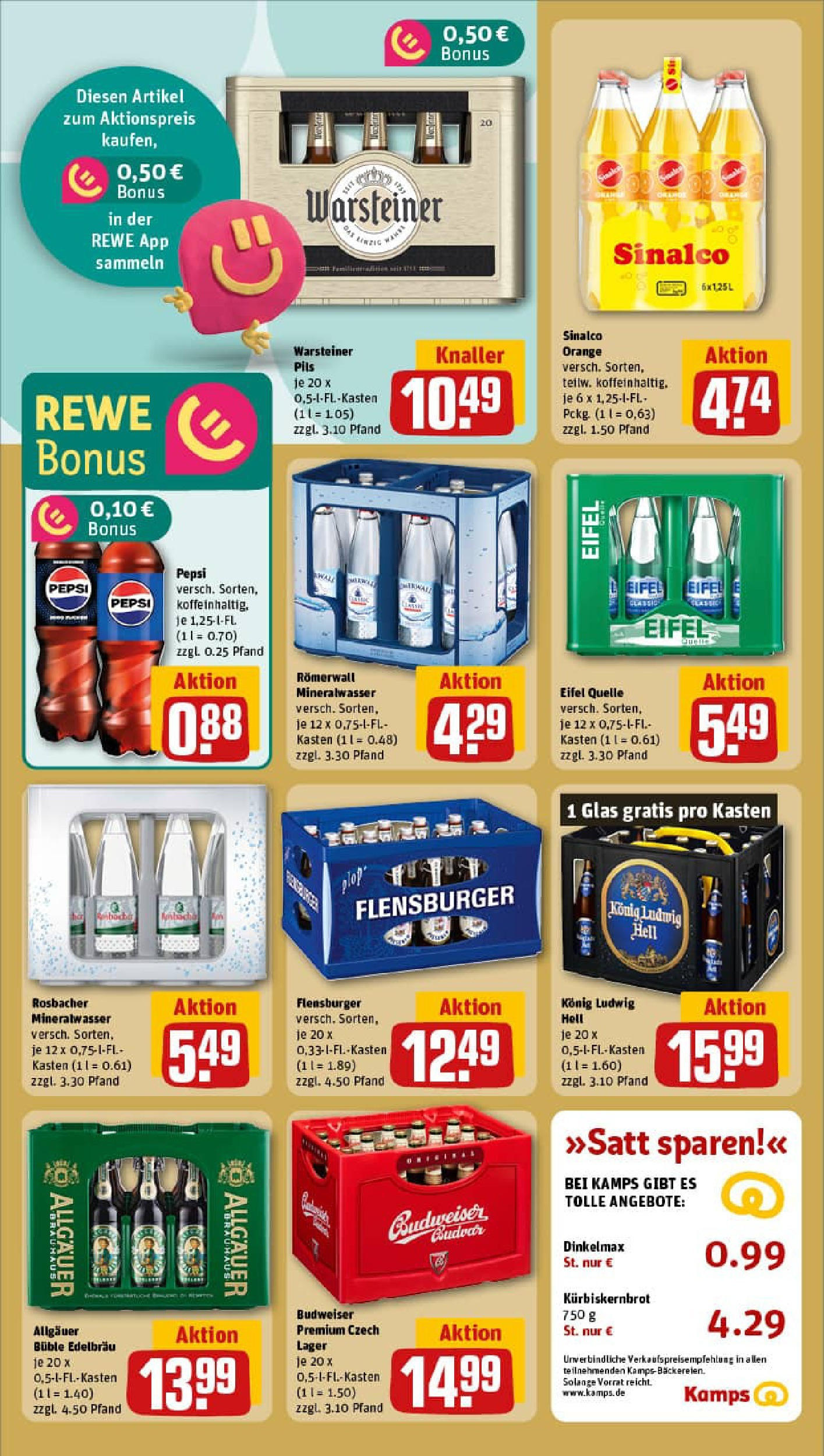 REWE Prospekt ab 01.09.2025 zum Blättern » Angebote | Seite: 18 | Produkte: Sinalco, Pils, Warsteiner, Budweiser