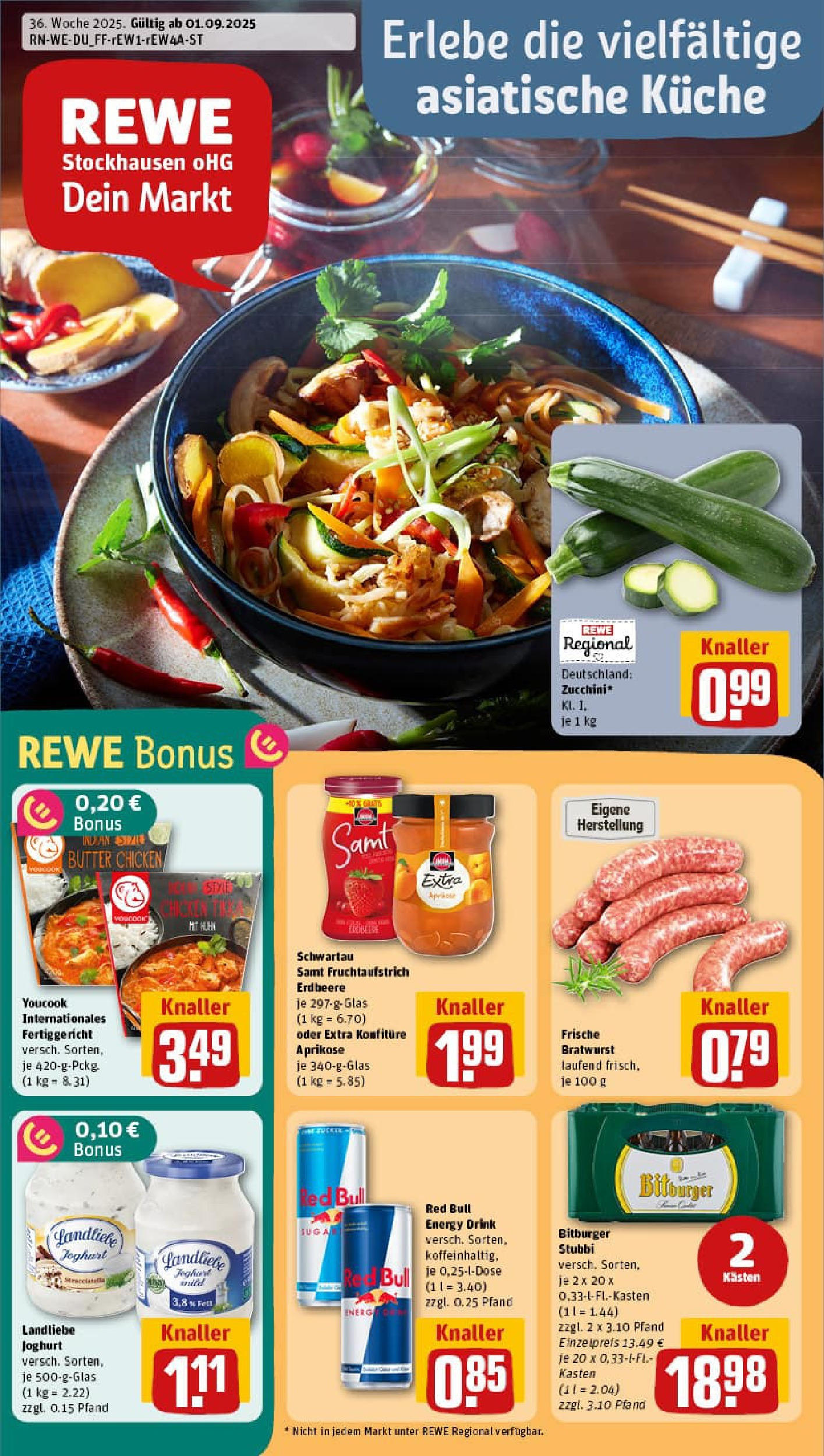 REWE Prospekt ab 01.09.2025 zum Blättern » Angebote | Seite: 1 | Produkte: Bitburger, Küche, Landliebe joghurt, Zucchini REWE Prospekt ab 01.09.2025 zum Blättern » Angebote | Seite: 1 | Produkte: Bitburger, Küche, Landliebe joghurt, Zucchini