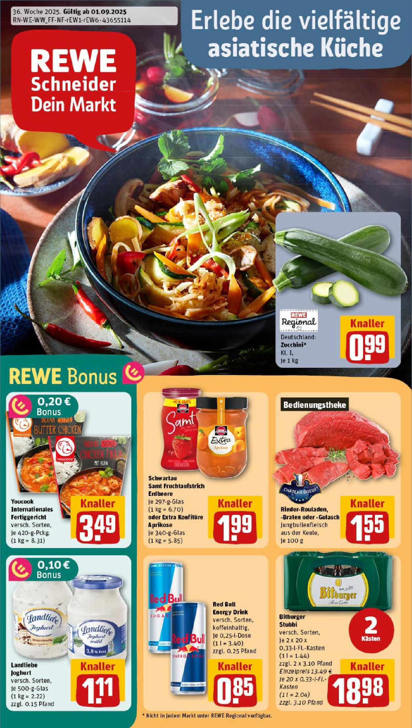 REWE Prospekt ab 01.09.2025 zum Blättern » Angebote | Seite: 1 | Produkte: Bitburger, Energy, Küche, Landliebe joghurt REWE Prospekt ab 01.09.2025 zum Blättern » Angebote | Seite: 1 | Produkte: Bitburger, Energy, Küche, Landliebe joghurt