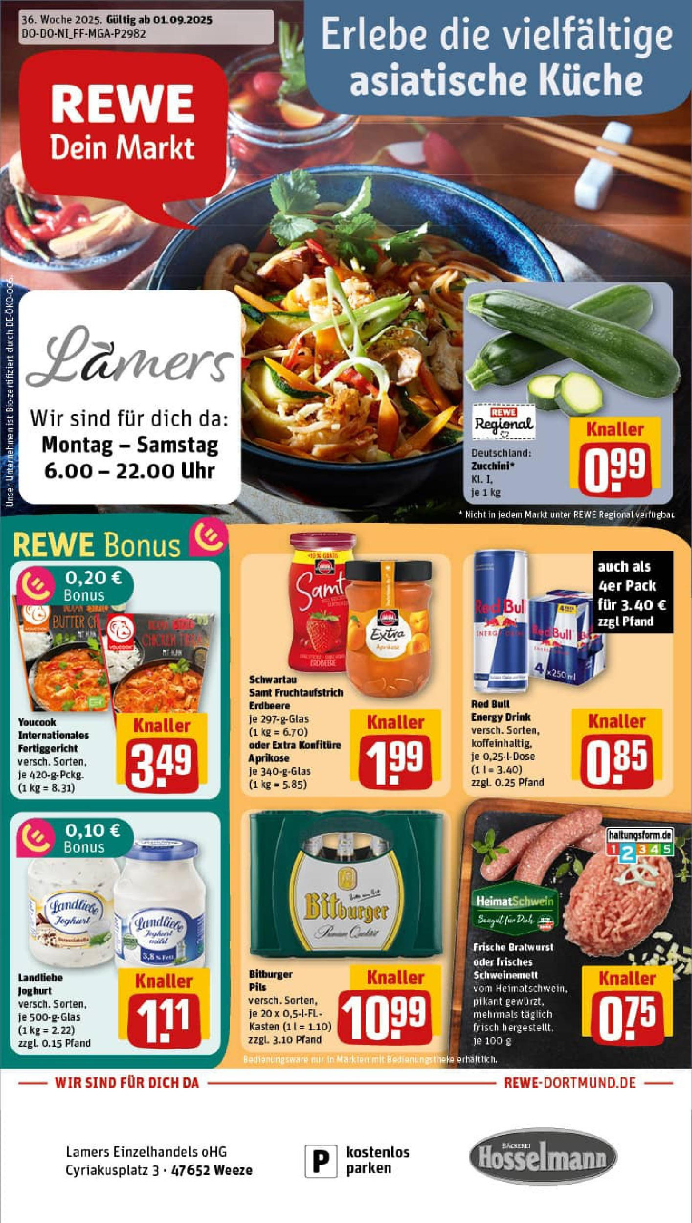 REWE Prospekt ab 01.09.2025 zum Blättern » Angebote | Seite: 1 | Produkte: Youcook, Red bull, Küche, Zucchini REWE Prospekt ab 01.09.2025 zum Blättern » Angebote | Seite: 1 | Produkte: Youcook, Red bull, Küche, Zucchini