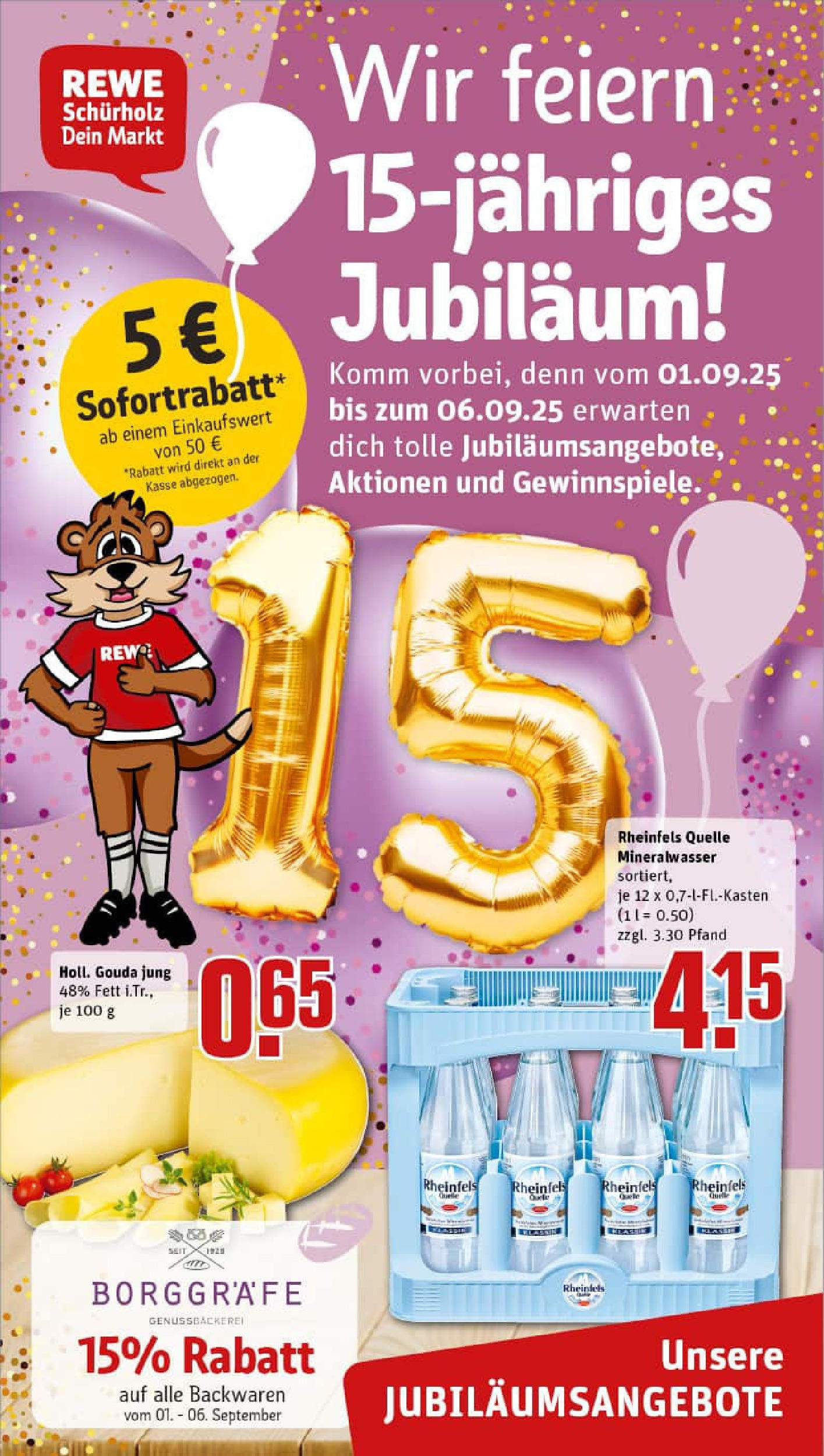 REWE Prospekt ab 01.09.2025 zum Blättern » Angebote | Seite: 1 | Produkte: Gouda, Mineralwasser, Rheinfels quelle REWE Prospekt ab 01.09.2025 zum Blättern » Angebote | Seite: 1 | Produkte: Gouda, Mineralwasser, Rheinfels quelle