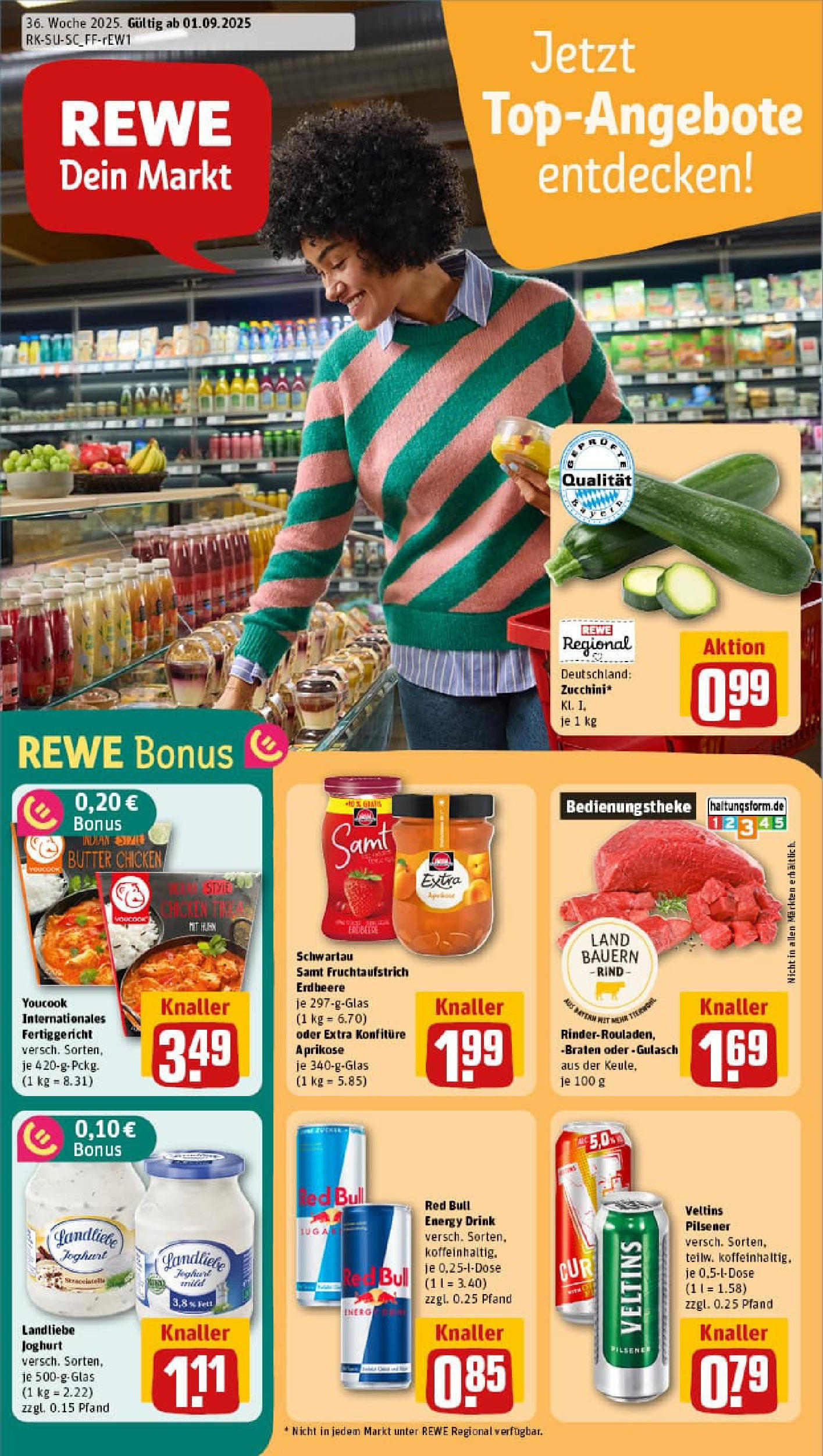 REWE Prospekt ab 01.09.2025 zum Blättern » Angebote | Seite: 1 | Produkte: Red bull, Energy, Schwartau samt, Veltins REWE Prospekt ab 01.09.2025 zum Blättern » Angebote | Seite: 1 | Produkte: Red bull, Energy, Schwartau samt, Veltins