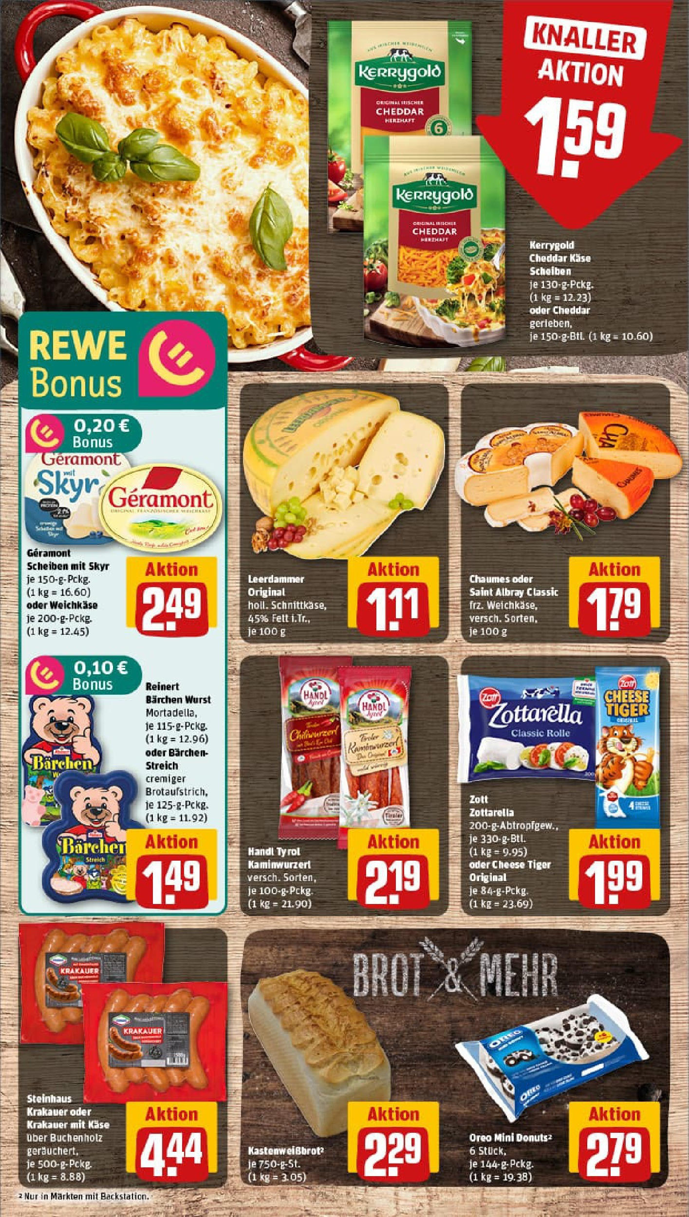 REWE Prospekt ab 01.09.2025 zum Blättern » Angebote | Seite: 7 | Produkte: Mozzarella, Leerdammer, Donuts, Brot