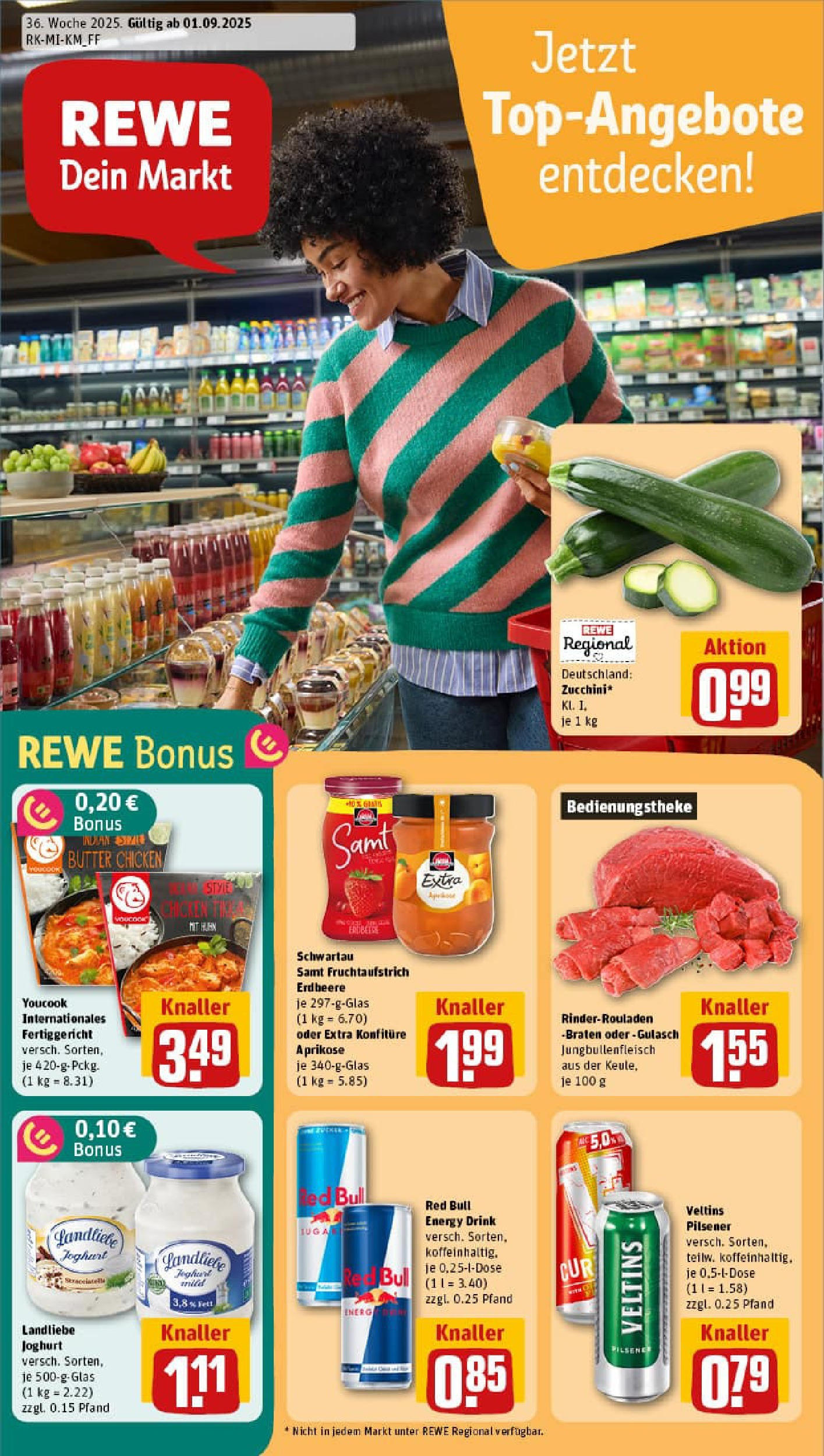 REWE Prospekt ab 01.09.2025 zum Blättern » Angebote | Seite: 1 | Produkte: Red bull, Joghurt, Schwartau samt, Veltins REWE Prospekt ab 01.09.2025 zum Blättern » Angebote | Seite: 1 | Produkte: Red bull, Joghurt, Schwartau samt, Veltins