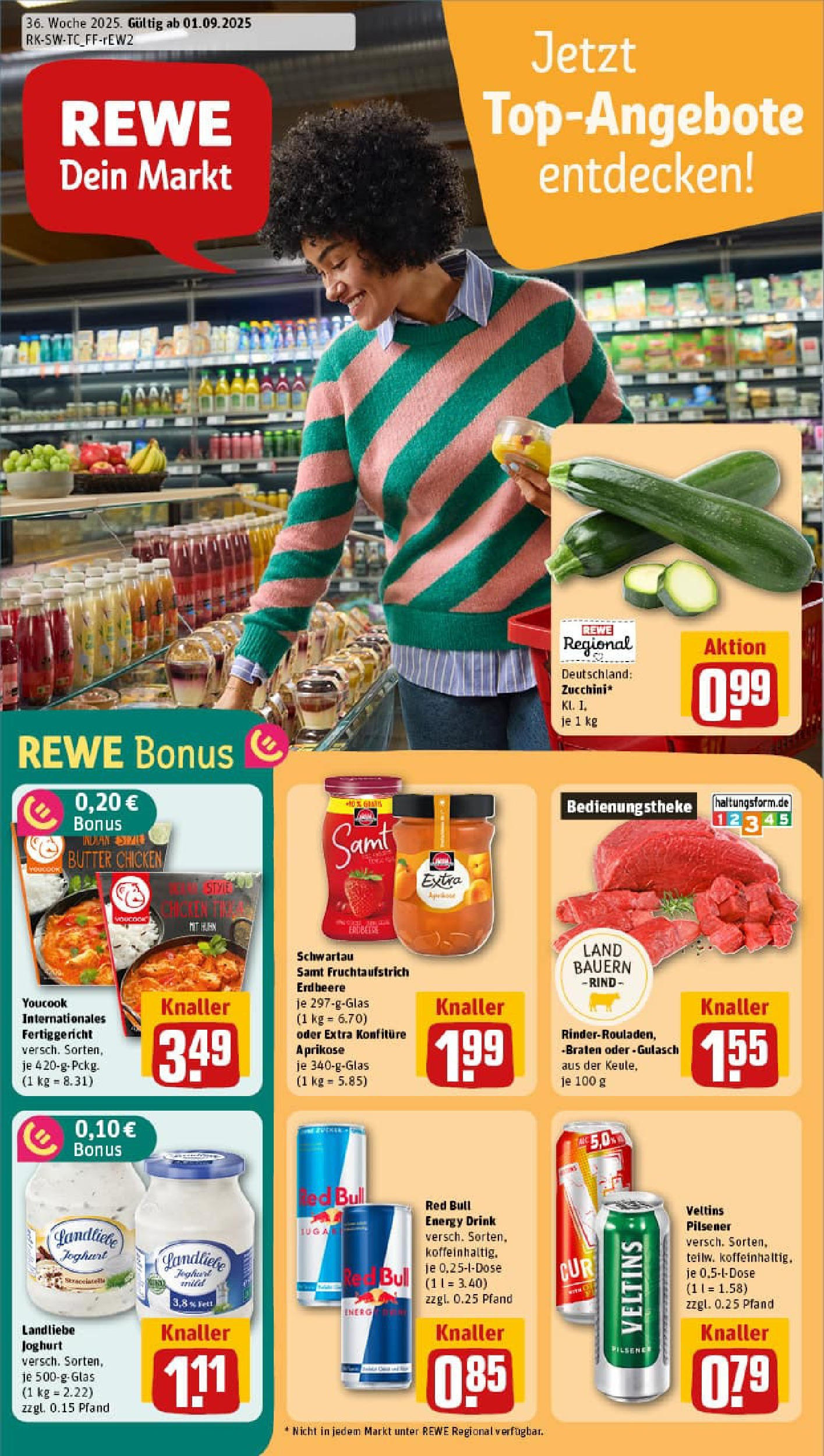 REWE Prospekt ab 01.09.2025 zum Blättern » Angebote | Seite: 1 | Produkte: Red bull, Energy, Butter, Gulasch REWE Prospekt ab 01.09.2025 zum Blättern » Angebote | Seite: 1 | Produkte: Red bull, Energy, Butter, Gulasch