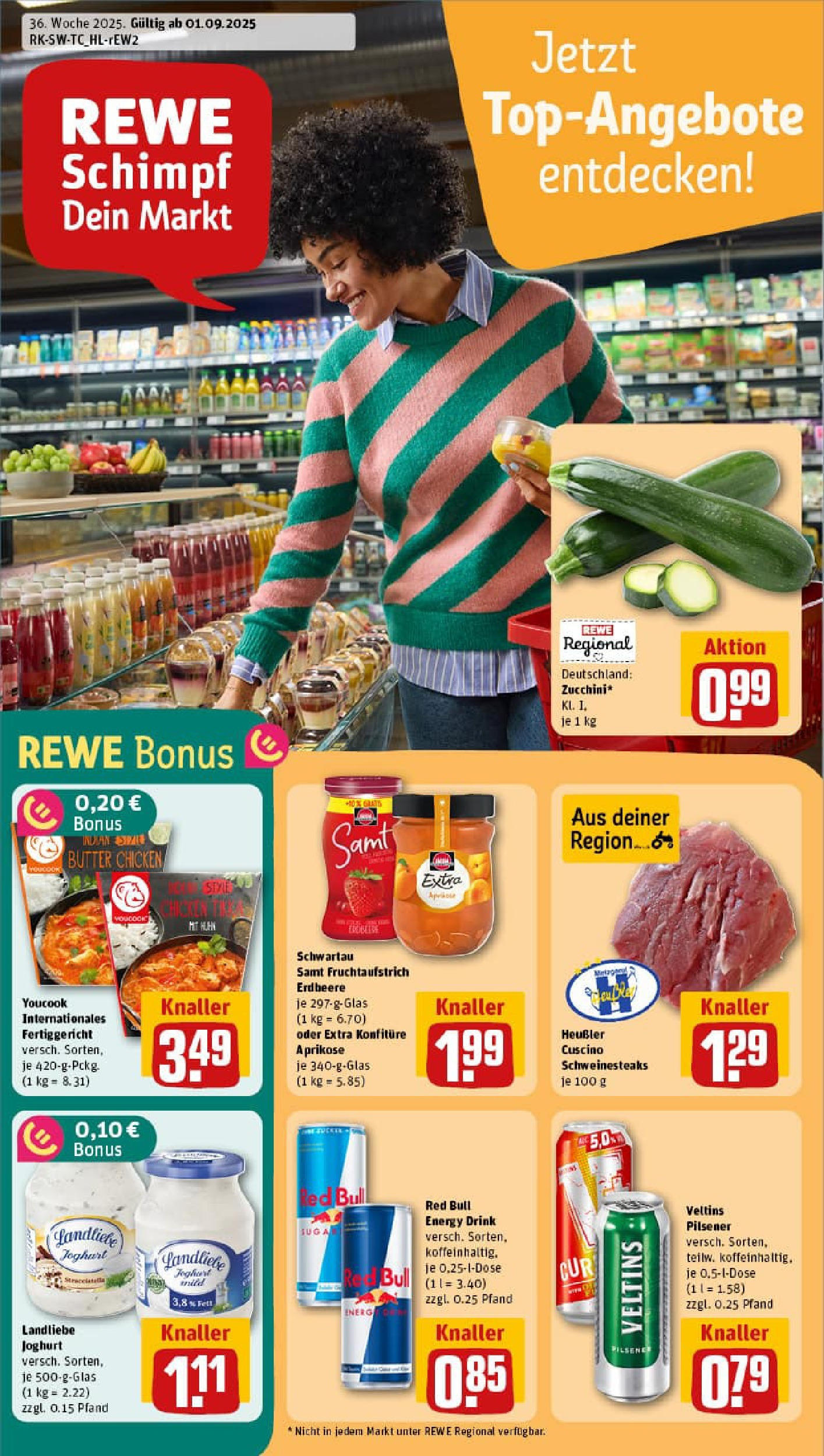 REWE Prospekt ab 01.09.2025 zum Blättern » Angebote | Seite: 1 | Produkte: Youcook, Energy, Joghurt, Landliebe joghurt