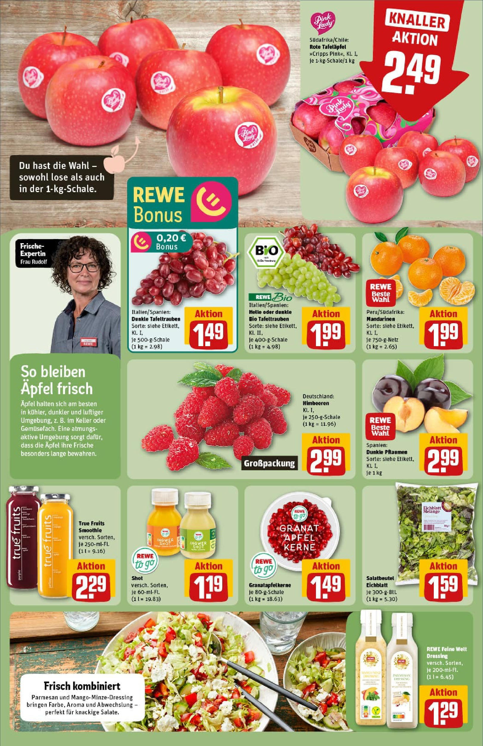 REWE Prospekt ab 01.09.2025 zum Blättern » Angebote | Seite: 8 | Produkte: Himbeeren, Pflaumen, Äpfel, Mandarinen