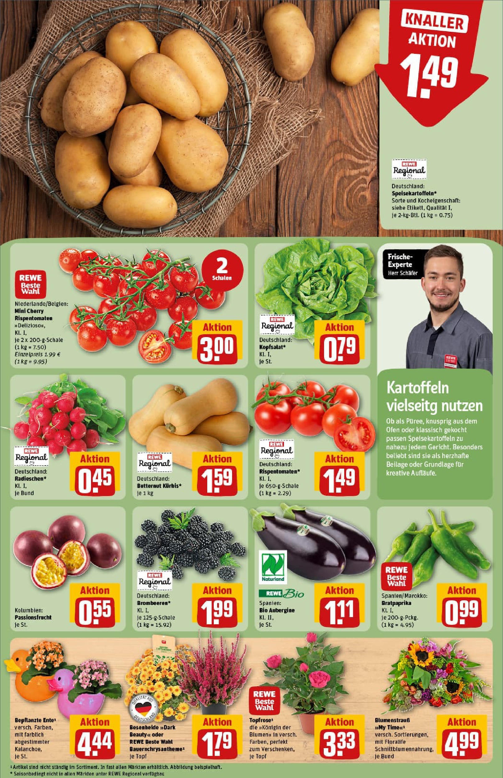 REWE Prospekt ab 01.09.2025 zum Blättern » Angebote | Seite: 9 | Produkte: Ofen, Blumen, Kartoffeln, Aubergine