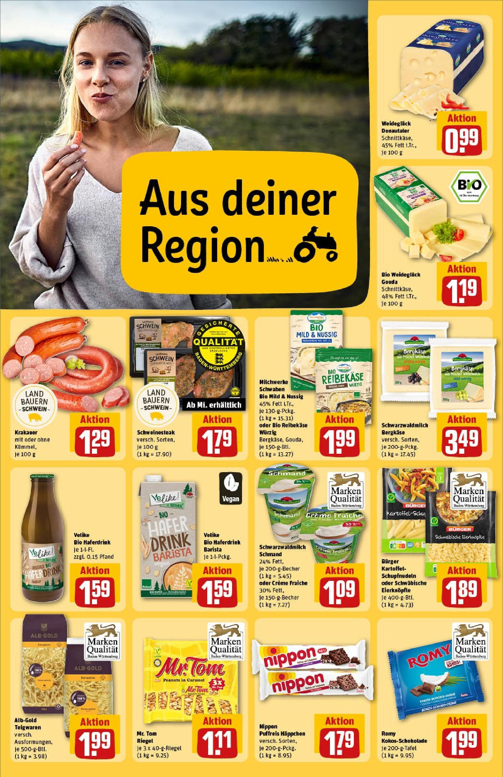 REWE Prospekt ab 01.09.2025 zum Blättern » Angebote | Seite: 28 | Produkte: Gouda, Haferdrink, Pasta, Reibekase