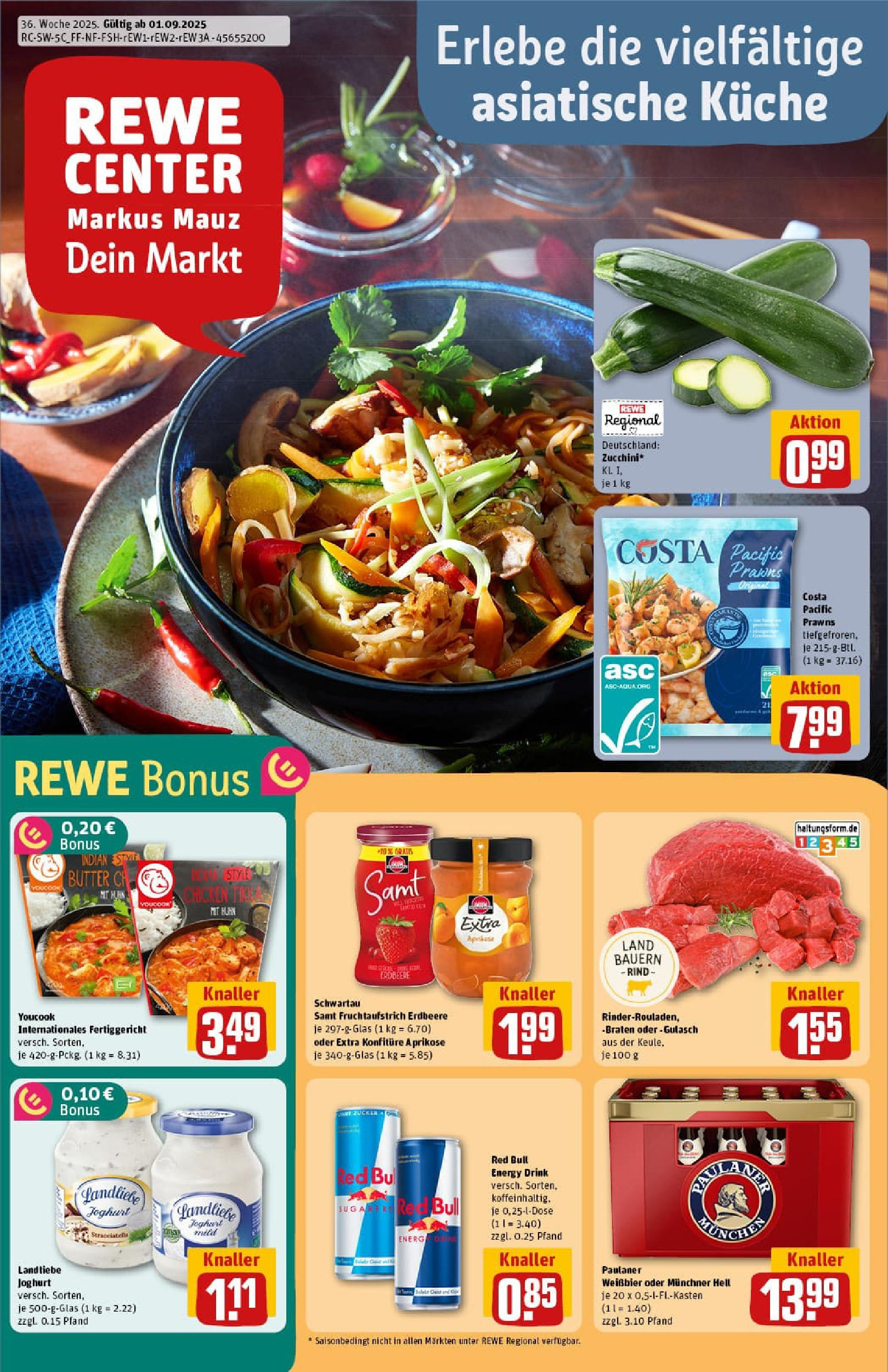 REWE Prospekt ab 01.09.2025 zum Blättern » Angebote | Seite: 1 | Produkte: Energy, Joghurt, Zucker, Paulaner