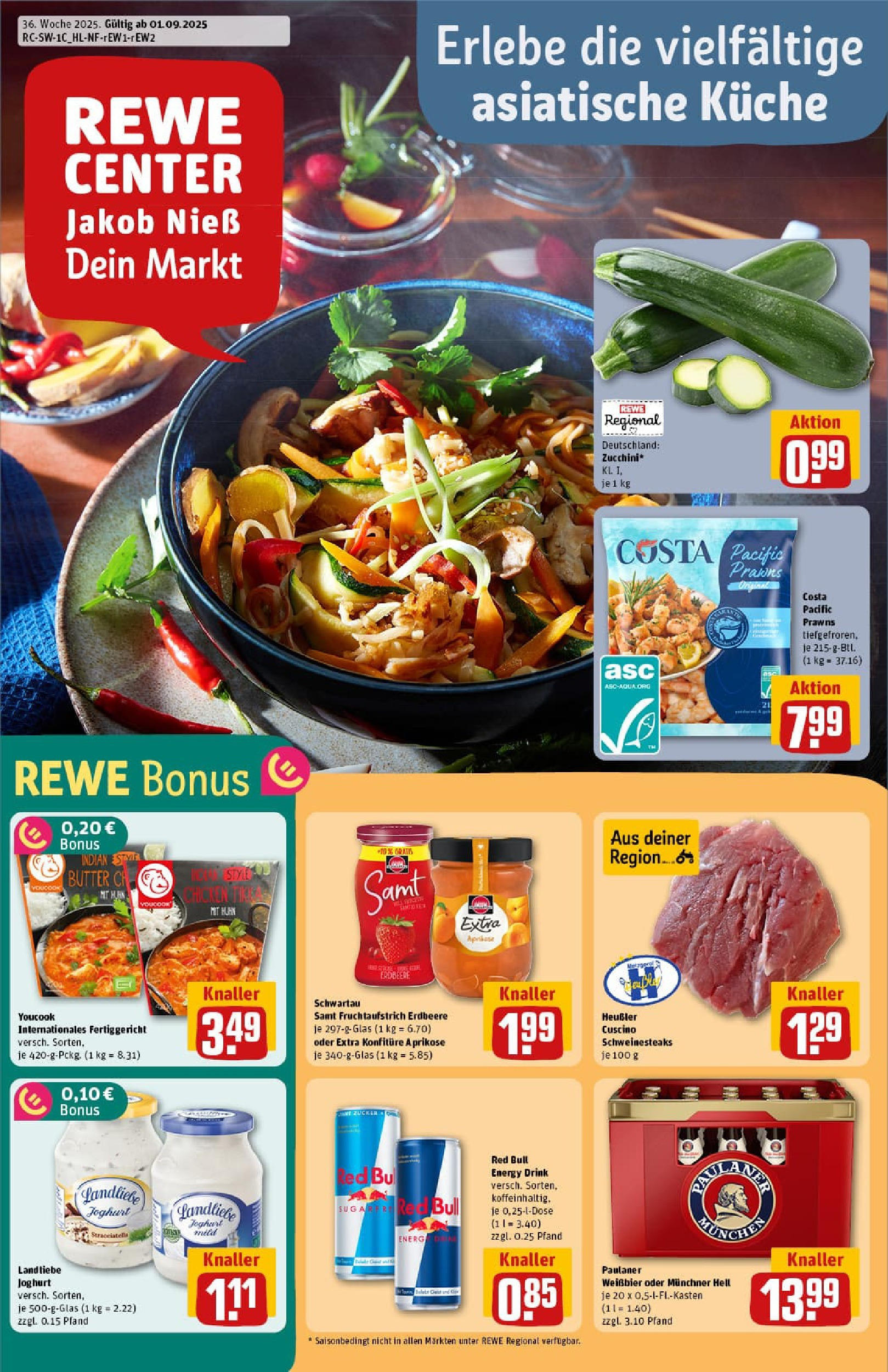 REWE Prospekt ab 01.09.2025 zum Blättern » Angebote | Seite: 1 | Produkte: Youcook, Joghurt, Weißbier, Zucker