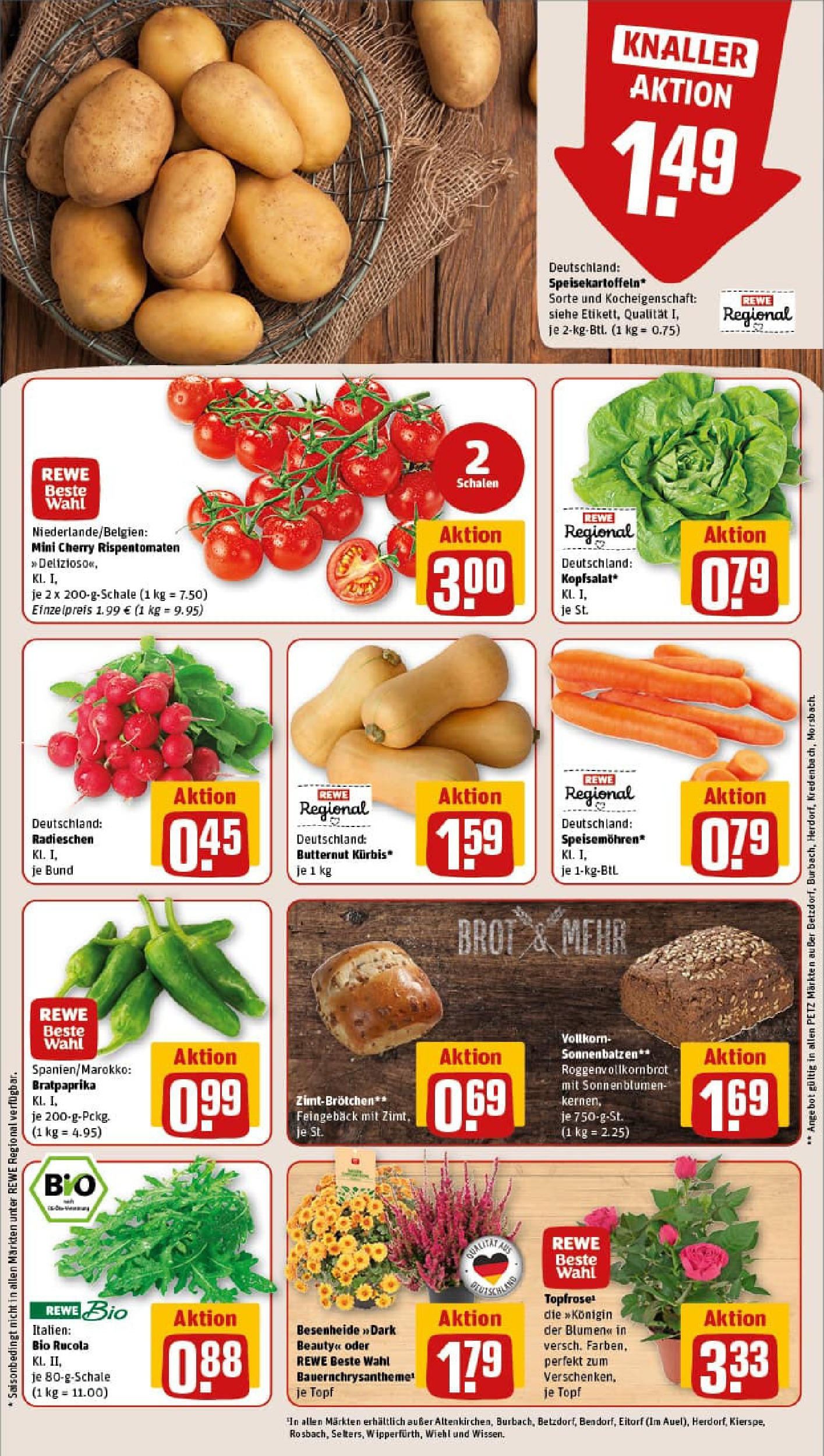 REWE Prospekt ab 01.09.2025 zum Blättern » Angebote | Seite: 9 | Produkte: Rucola, Blumen, Brot