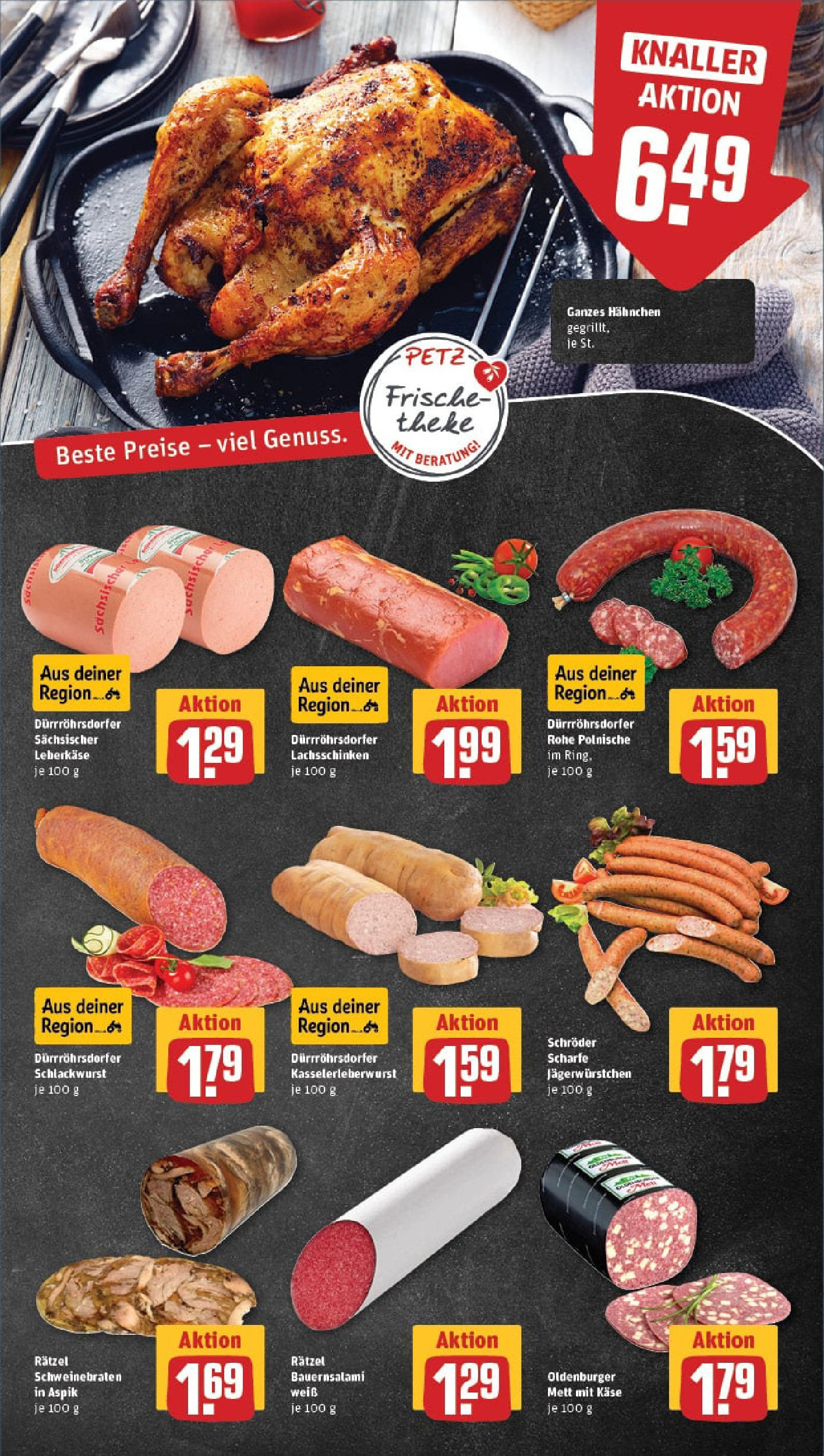 REWE Prospekt ab 01.09.2025 zum Blättern » Angebote | Seite: 9 | Produkte: Hahnchen, Käse, Salami, Leberkase REWE Prospekt ab 01.09.2025 zum Blättern » Angebote | Seite: 9 | Produkte: Hahnchen, Käse, Salami, Leberkase