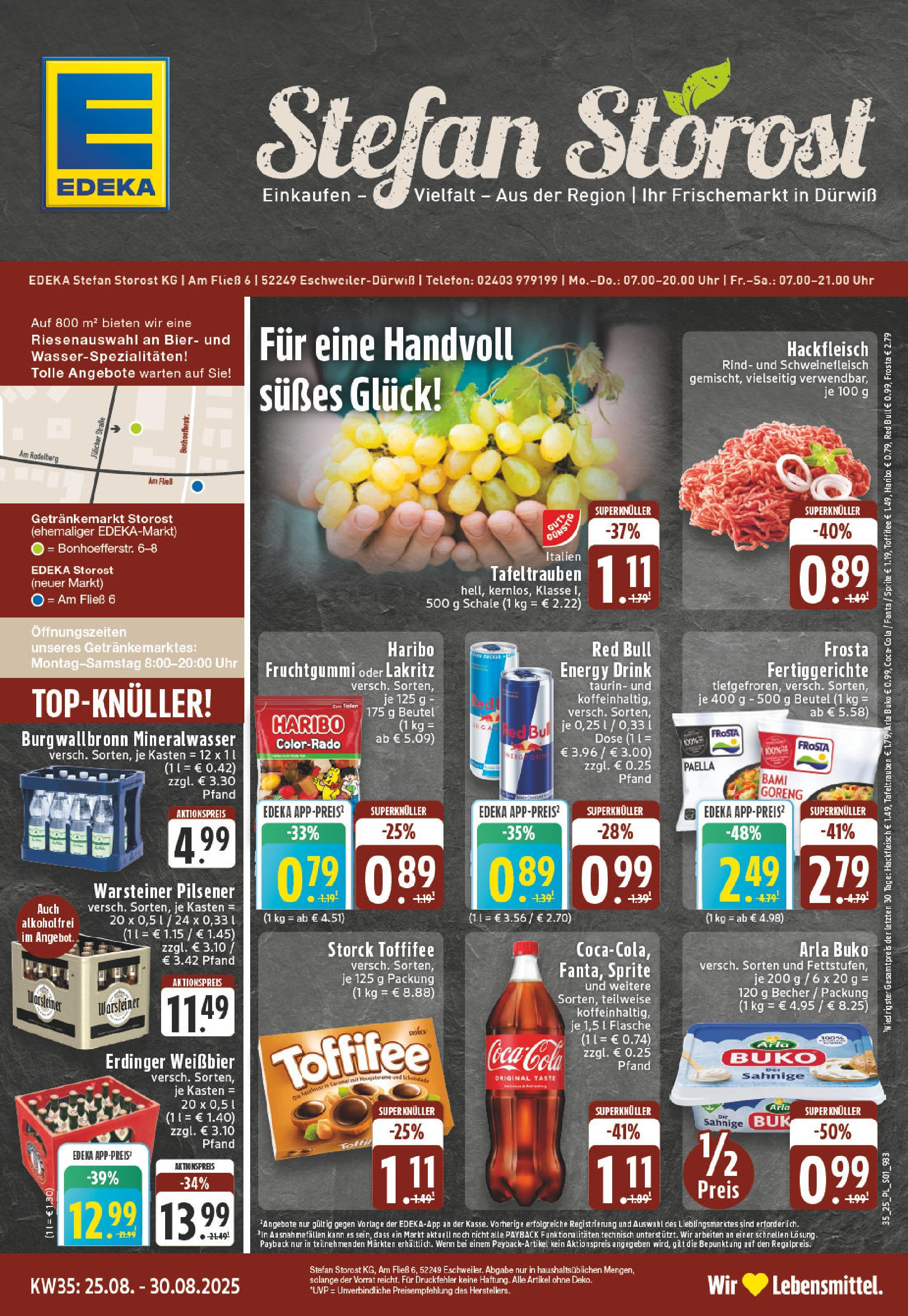 Edeka prospekt Eschweiler-Dürwiß (ab 25.08.2025) » Angebote Online | Seite: 1 | Produkte: Coca cola, Sprite, Uhr, Hackfleisch Edeka prospekt Eschweiler-Dürwiß (ab 25.08.2025) » Angebote Online | Seite: 1 | Produkte: Coca cola, Sprite, Uhr, Hackfleisch