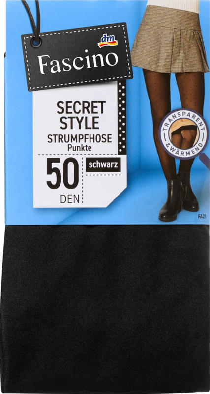 Fascino Strumpfhose Secret Style mit Punkte-Muster & Transparent-Optik schwarz Gr. 46/48, 50 DEN