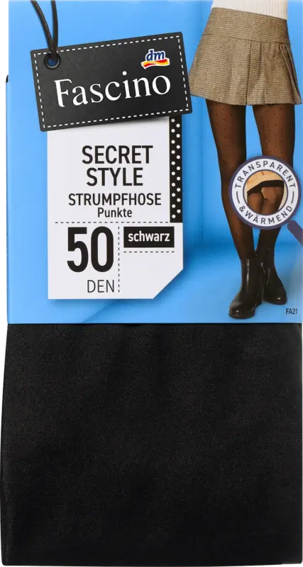 Fascino Strumpfhose Secret Style mit Punkte-Muster & Transparent-Optik schwarz Gr. 46/48, 50 DEN