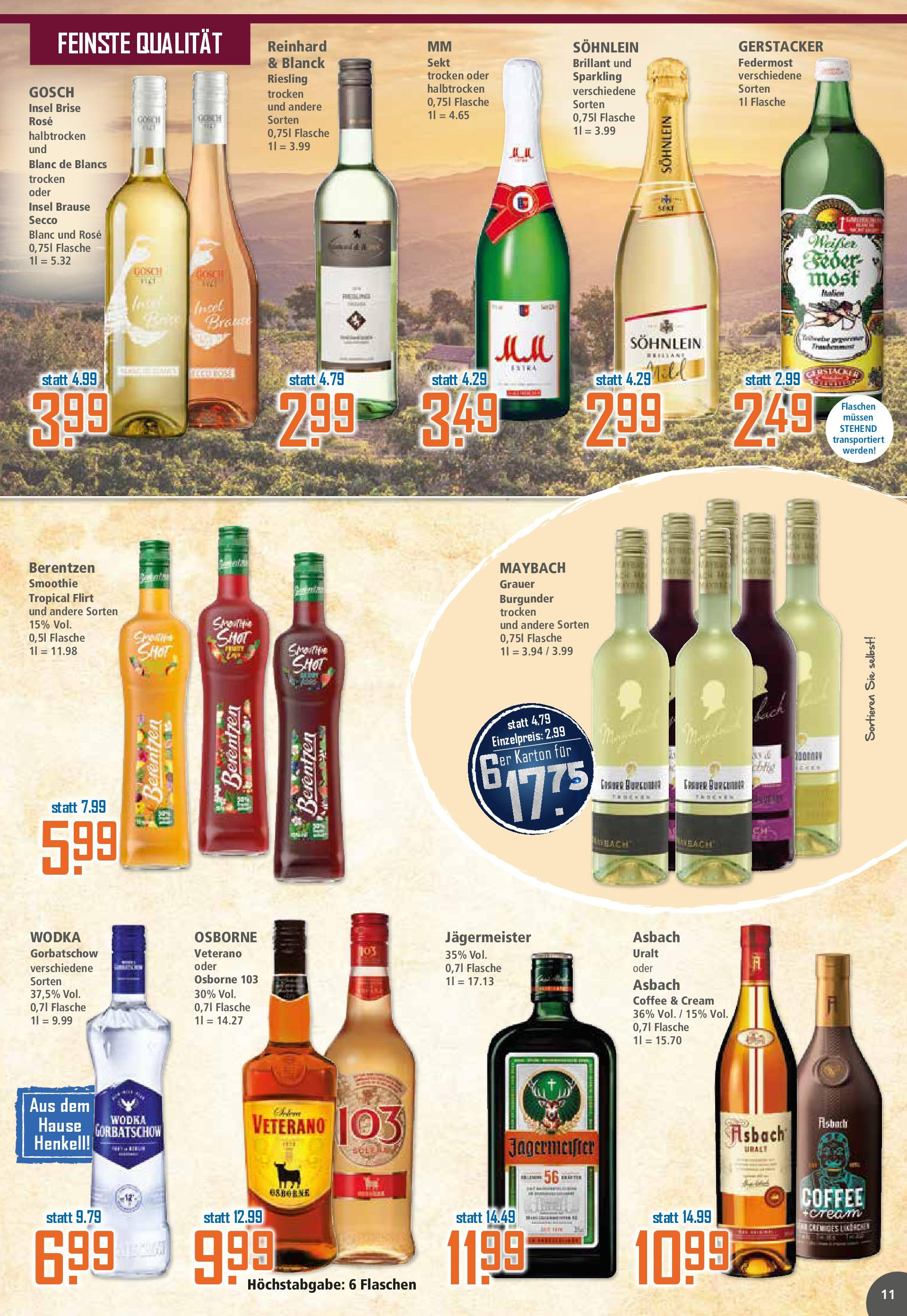 Klaas & Kock - K+K: Wochenangebote (ab 07.09.2025) zum Blättern | Seite: 11 | Produkte: Sekt, Jägermeister, Wodka gorbatschow, Berentzen Klaas & Kock - K+K: Wochenangebote (ab 07.09.2025) zum Blättern | Seite: 11 | Produkte: Sekt, Jägermeister, Wodka gorbatschow, Berentzen