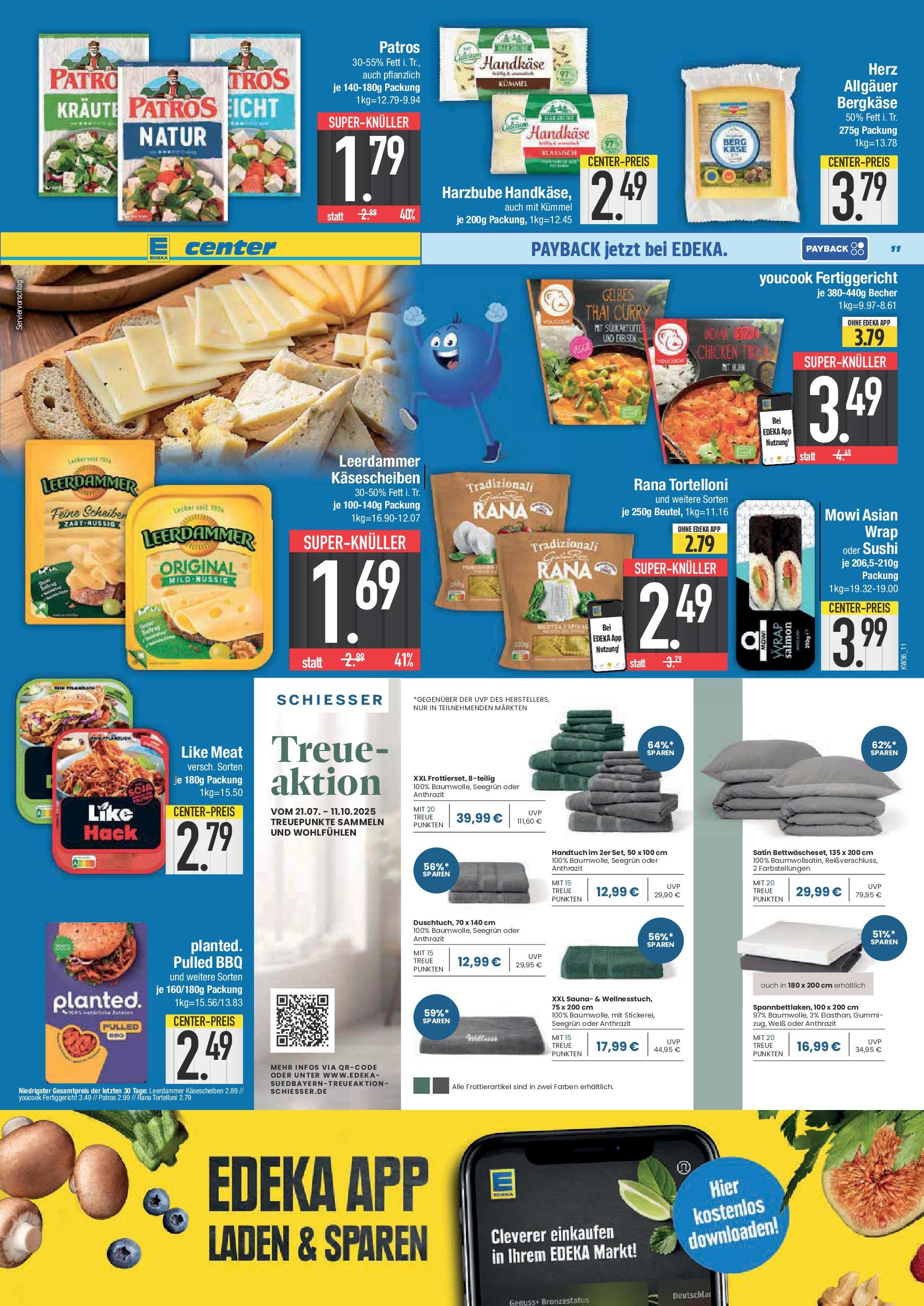 Edeka prospekt Bad Reichenhall	 (ab 01.09.2025) » Angebote Online | Seite: 11 | Produkte: Patros, Leerdammer, Pasta, Erbsen