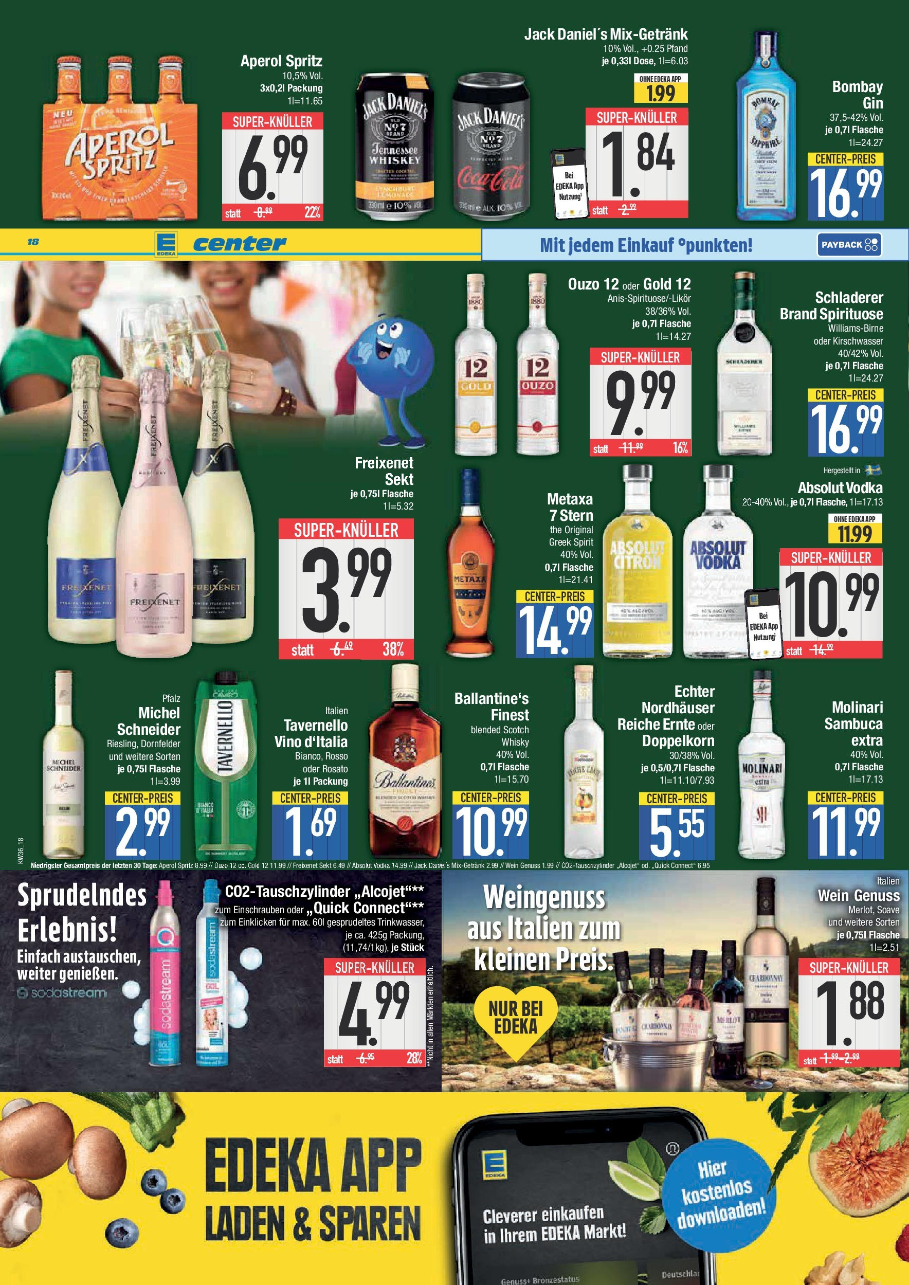 Edeka prospekt Bad Reichenhall	 (ab 01.09.2025) » Angebote Online | Seite: 18 | Produkte: Freixenet, Sambuca, Jack Daniel's, Aperol