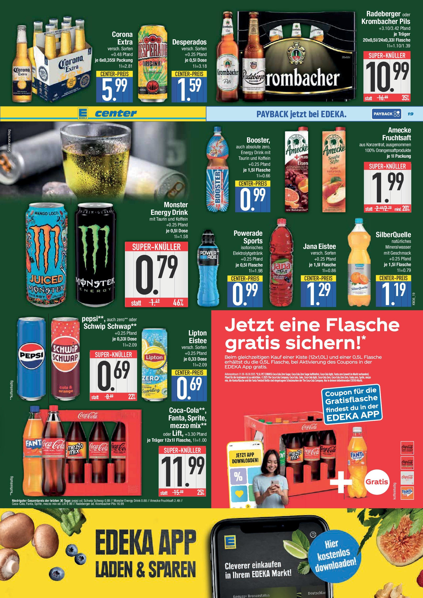 Edeka prospekt Bad Reichenhall	 (ab 01.09.2025) » Angebote Online | Seite: 19 | Produkte: Cola, Mineralwasser, Krombacher, Pepsi