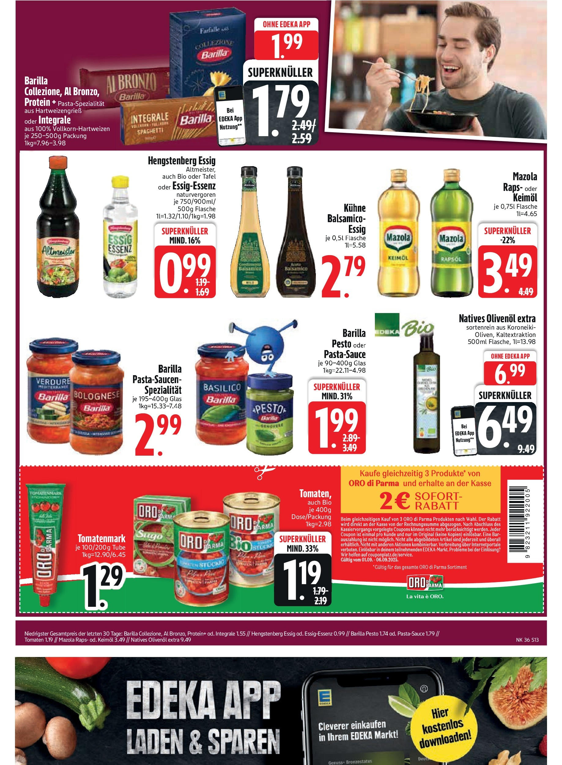 Edeka prospekt Vilgertshofen-Issing	 (ab 01.09.2025) » Angebote Online | Seite: 15 | Produkte: Essig, Rapsöl, Barilla pesto, Pasta
