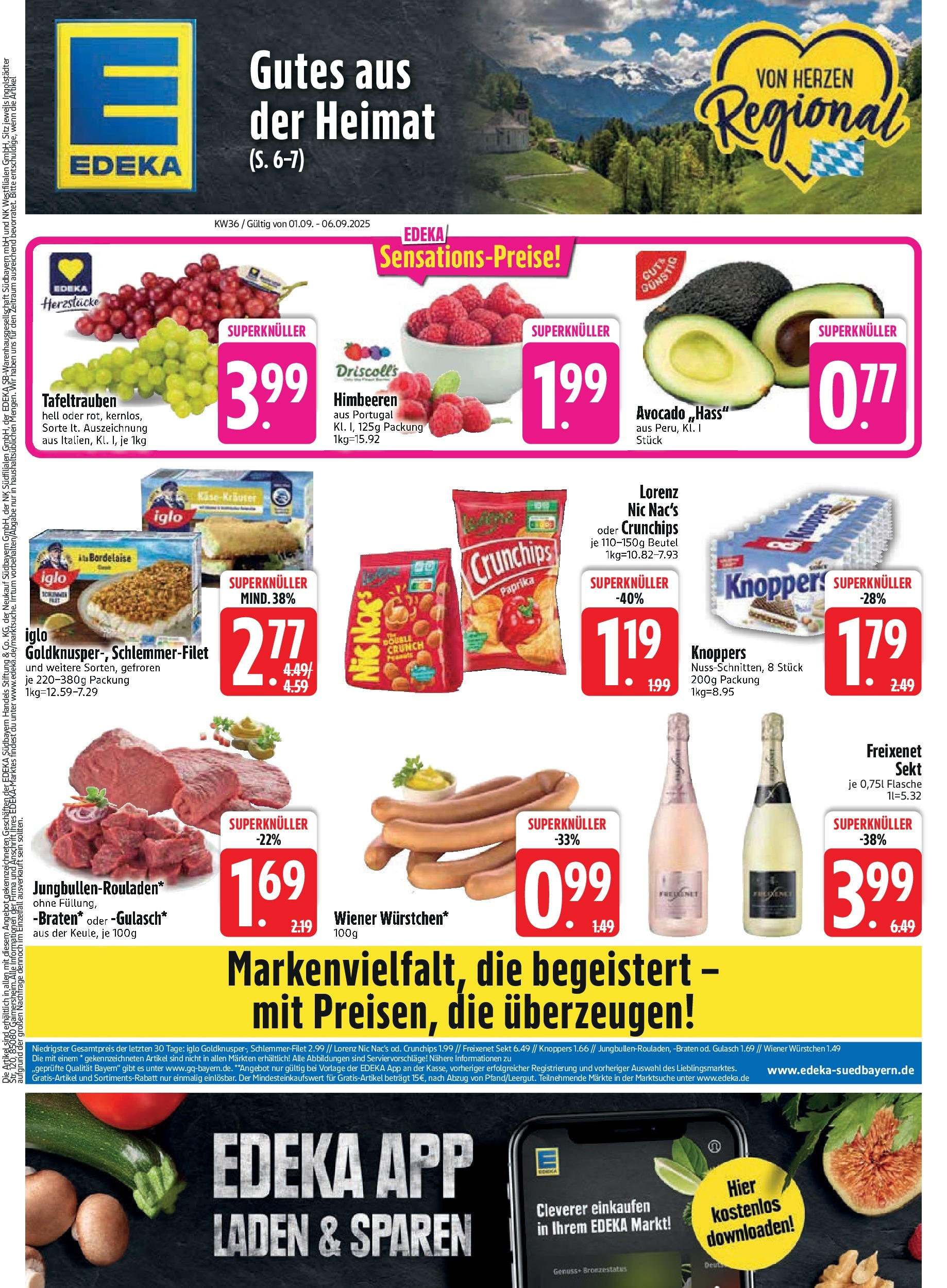 Edeka prospekt Vilgertshofen-Issing	 (ab 01.09.2025) » Angebote Online | Seite: 3 | Produkte: Himbeeren, Iglo, Gulasch, Knoppers