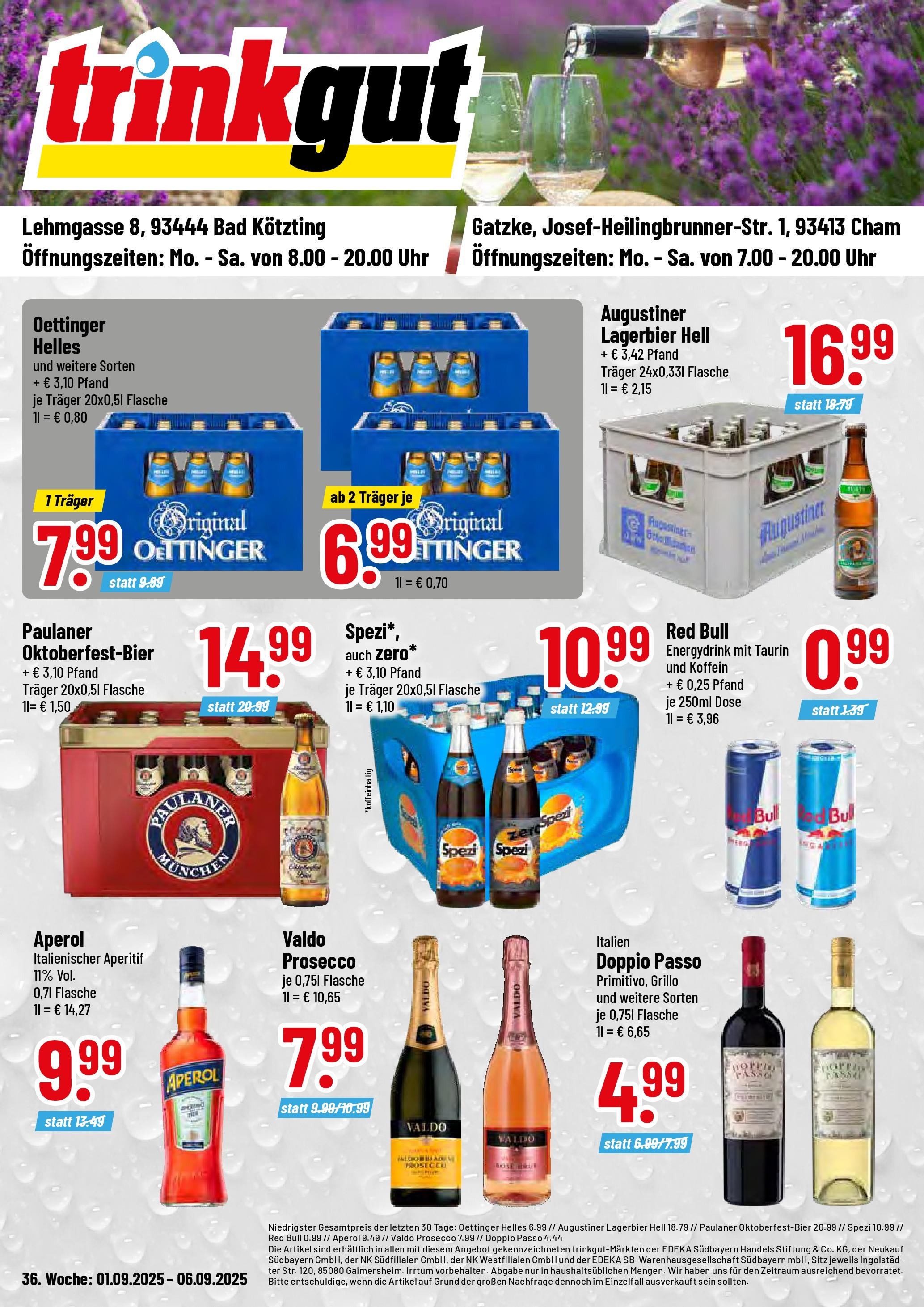 Trinkgut - trinkgut: Wochenangebote (ab 01.09.2025) » Angebote ab Montag | Seite: 1 | Produkte: Oettinger, Prosecco, Doppio Passo, Aperol Trinkgut - trinkgut: Wochenangebote (ab 01.09.2025) » Angebote online | Seite: 1 | Produkte: Oettinger, Prosecco, Doppio Passo, Aperol