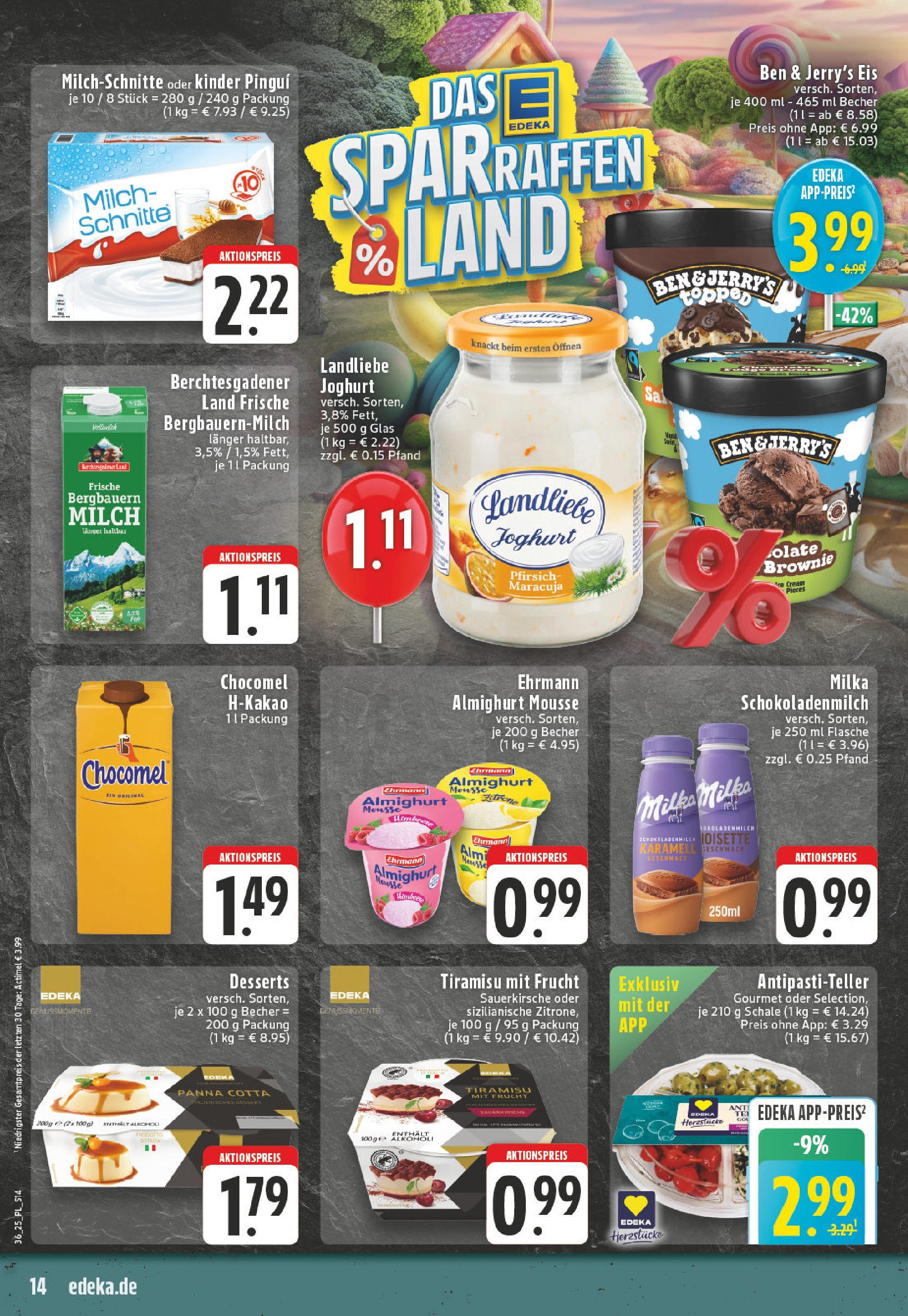 Edeka prospekt Xanten (ab 01.09.2025) » Angebote Online | Seite: 14 | Produkte: Milch, Ben & Jerry's, Pfirsich, Landliebe joghurt Edeka prospekt Xanten (ab 01.09.2025) » Angebote Online | Seite: 14 | Produkte: Milch, Ben & Jerry's, Pfirsich, Landliebe joghurt