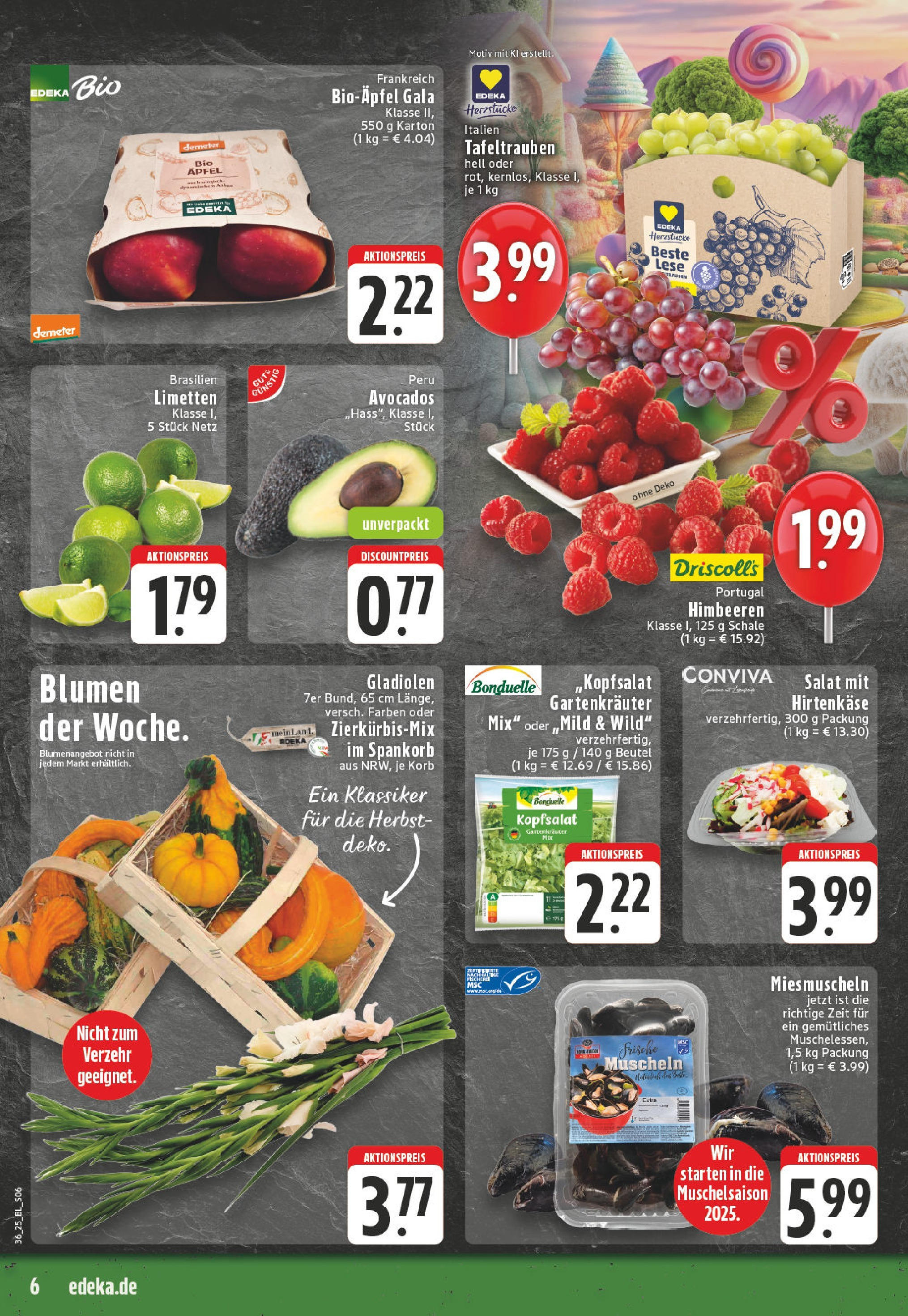 Edeka prospekt Köln-Worringen	 (ab 01.09.2025) » Angebote Online | Seite: 6 | Produkte: Limetten, Blumen, Äpfel, Avocado
