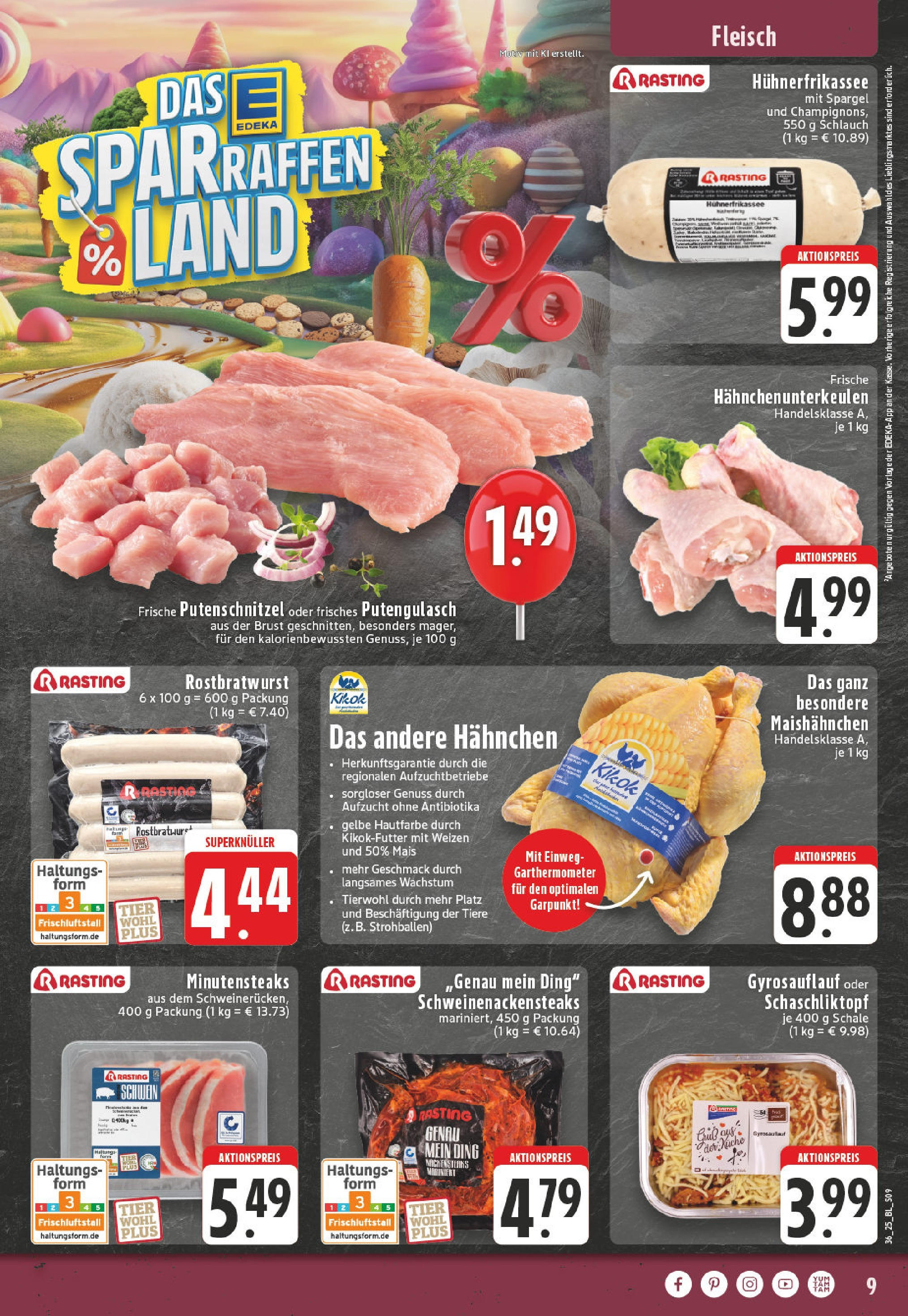 Edeka prospekt Köln-Worringen	 (ab 01.09.2025) » Angebote Online | Seite: 9 | Produkte: Hahnchen, Küche, Putenschnitzel, Fleisch