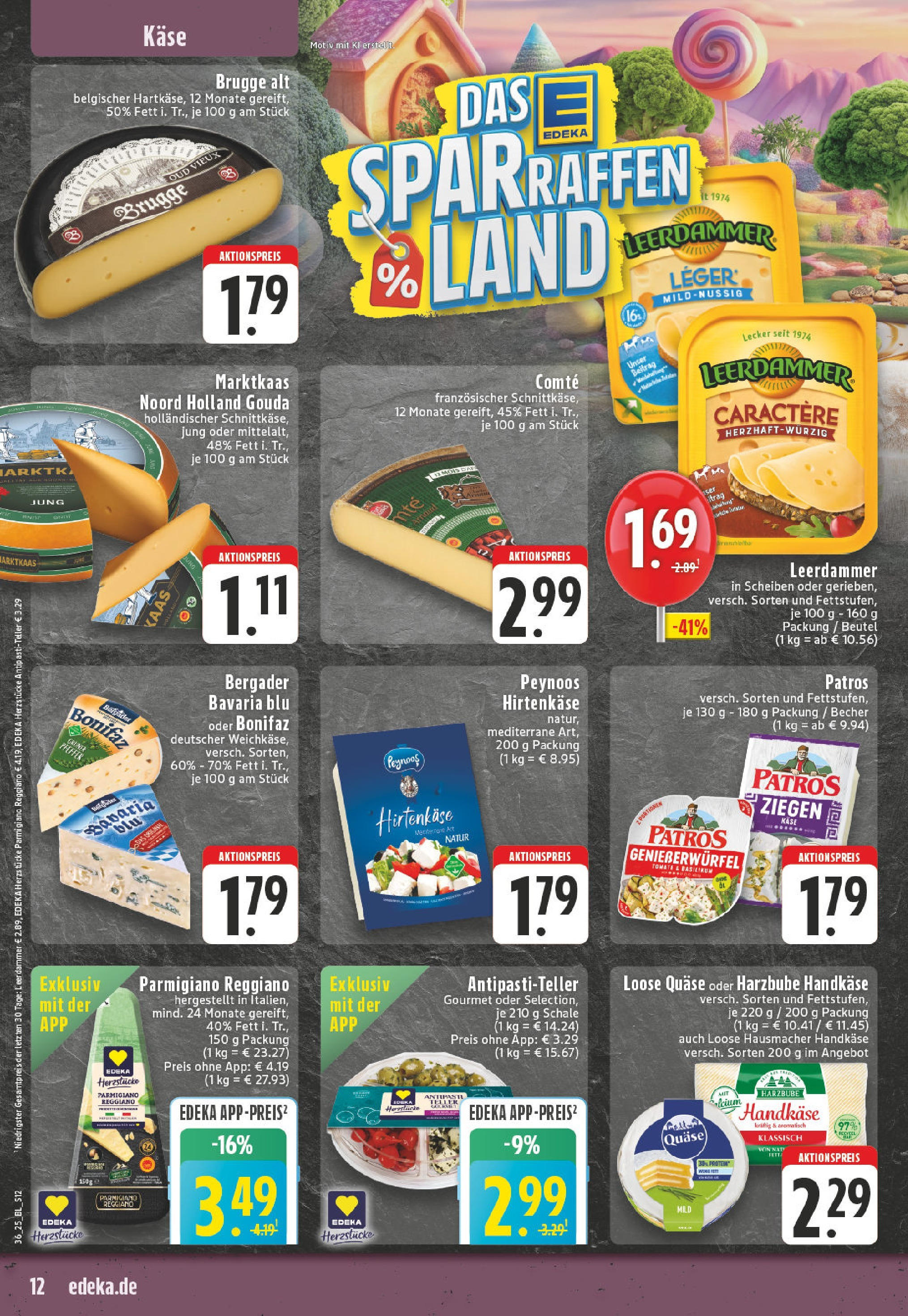 Edeka prospekt Köln-Worringen	 (ab 01.09.2025) » Angebote Online | Seite: 12 | Produkte: Käse, Gouda, Patros, Leerdammer